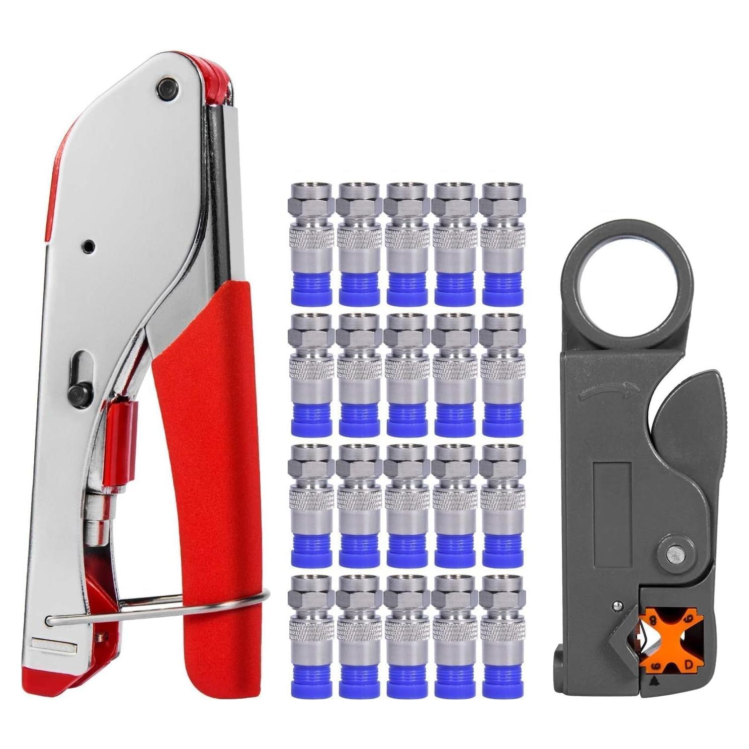 Crimpadora de Cable Coaxial ELenest RG59 RG6 3-en-1 Kit Completo