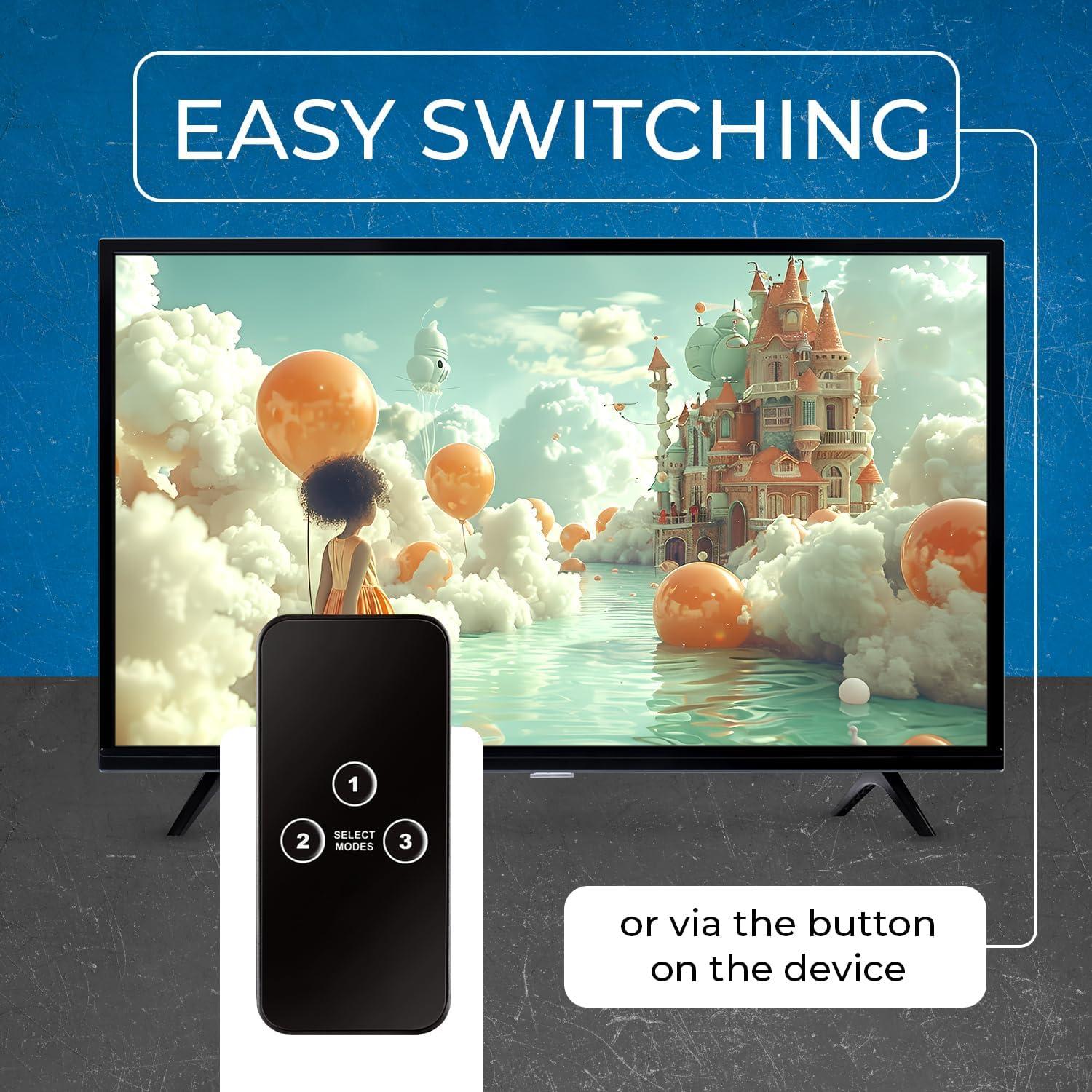 Interruptor HDMI 8K OREI BK-301 3x1 con Control Remoto 48Gbps