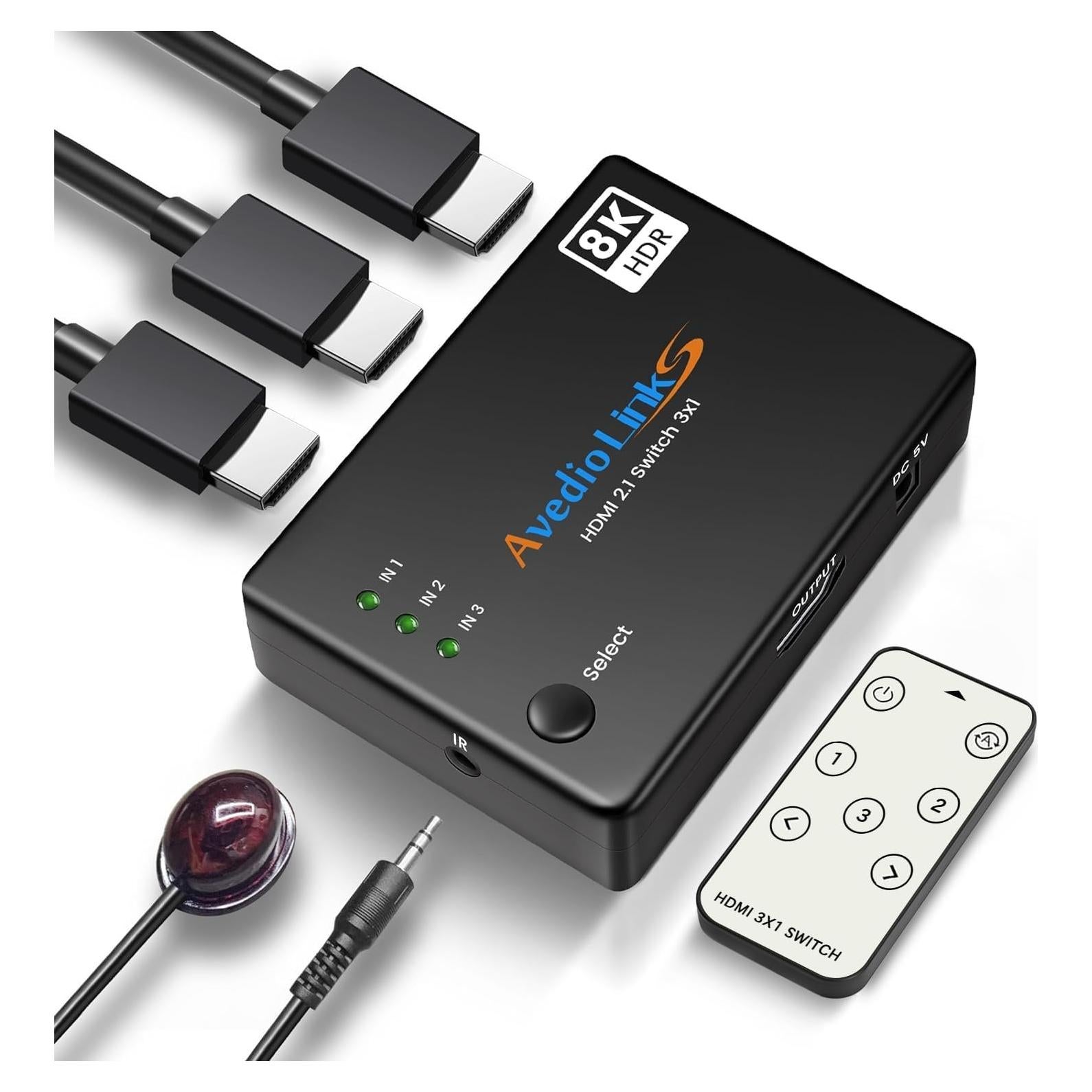 Conmutador HDMI 8K 3 en 1 avedio links con Control Remoto