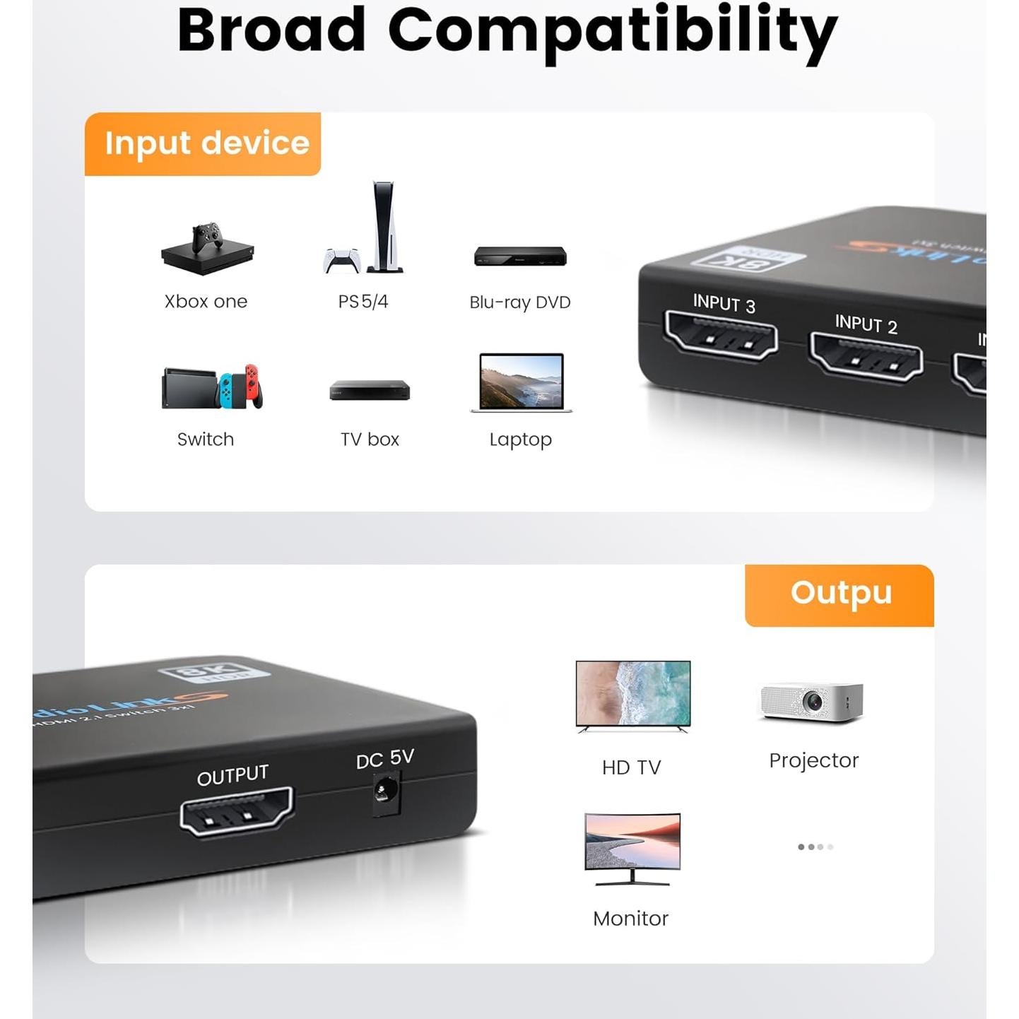 Conmutador HDMI 8K 3 en 1 avedio links con Control Remoto