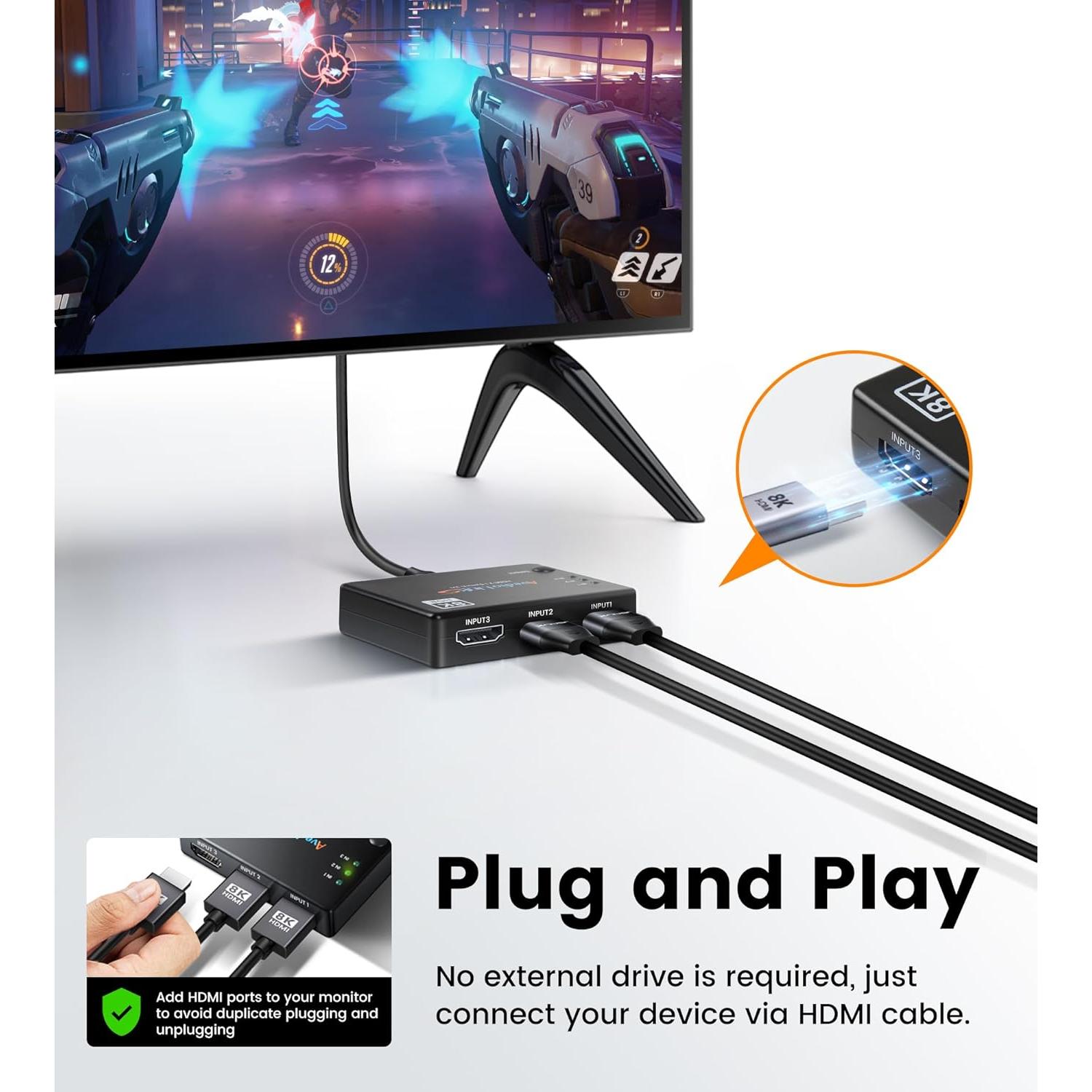 Conmutador HDMI 8K 3 en 1 avedio links con Control Remoto