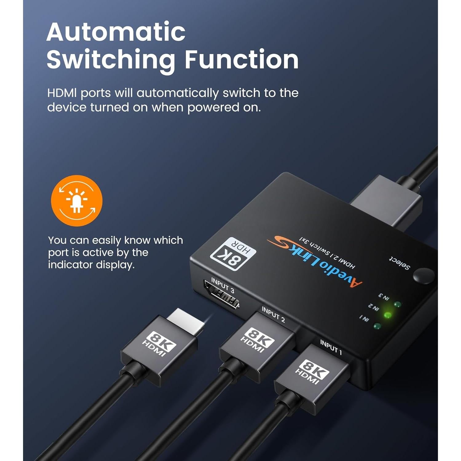 Conmutador HDMI 8K 3 en 1 avedio links con Control Remoto