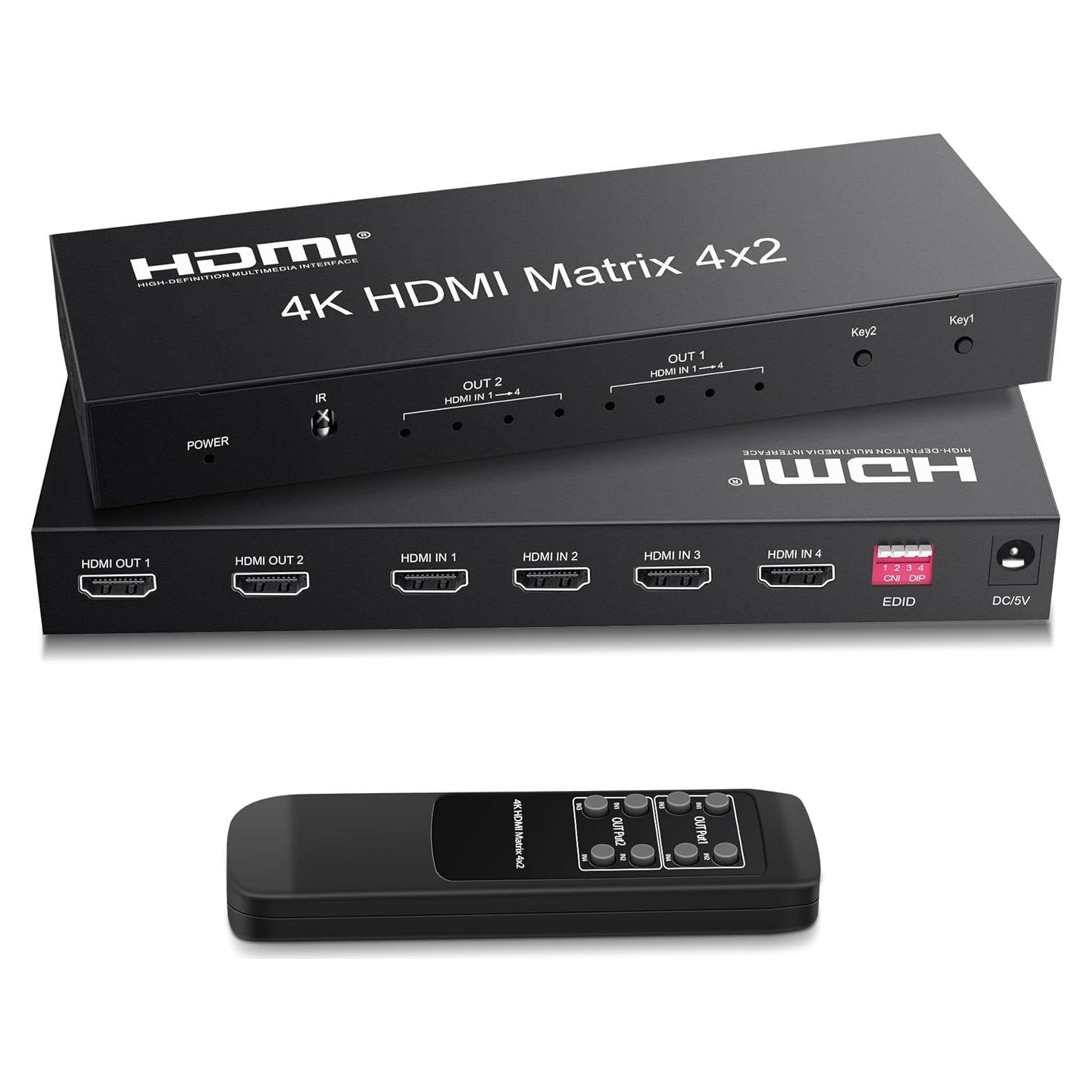 Interruptor Matriz HDMI 4x2 FERRISA Ultra HD 4K con Control Remoto