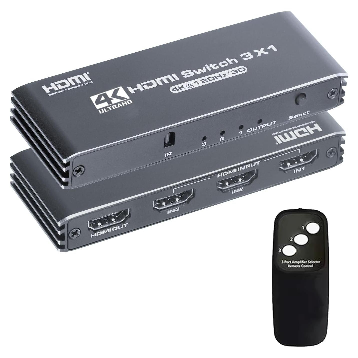 Conmutador HDMI 3x1 Anber-Tech 4K 120Hz Control Remoto