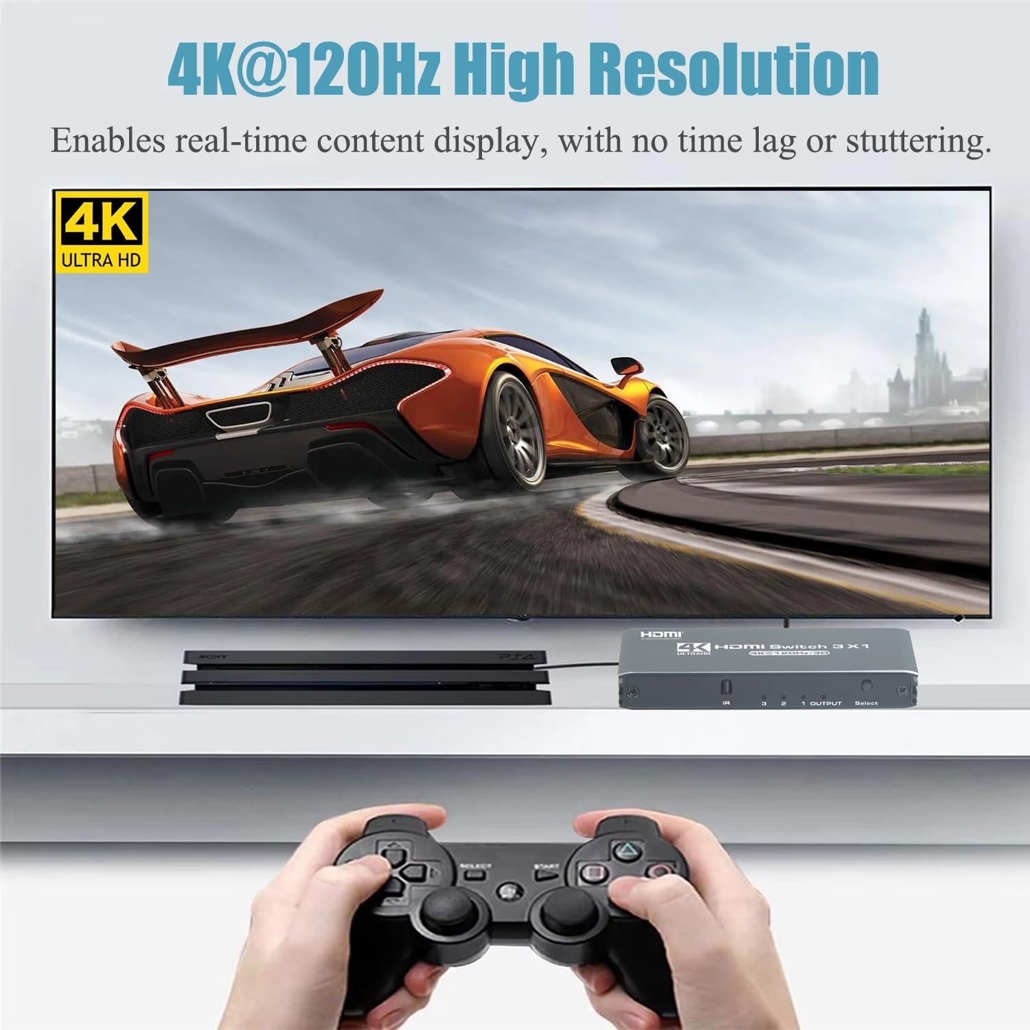 Conmutador HDMI 3x1 Anber-Tech 4K 120Hz Control Remoto