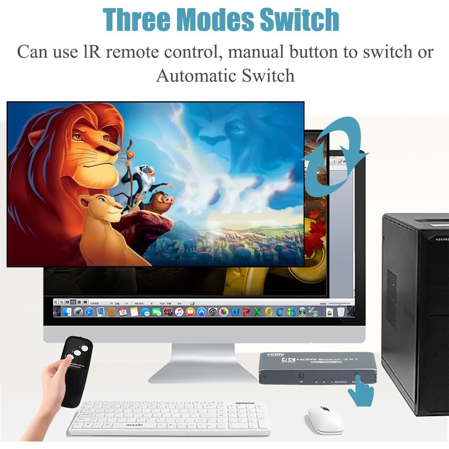 Conmutador HDMI 3x1 Anber-Tech 4K 120Hz Control Remoto