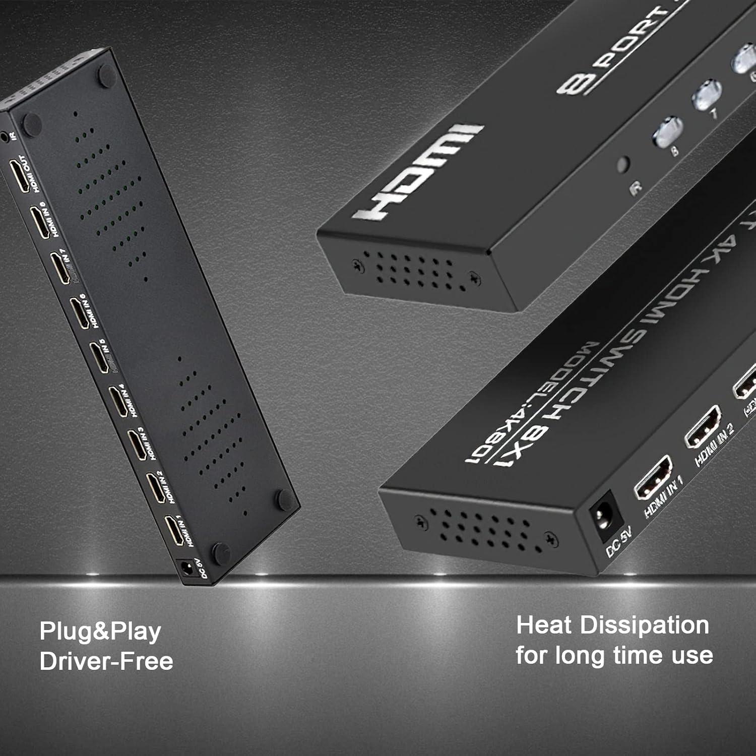 Interruptor HDMI 8 en 1 KAGO 4K 30Hz con Control Remoto