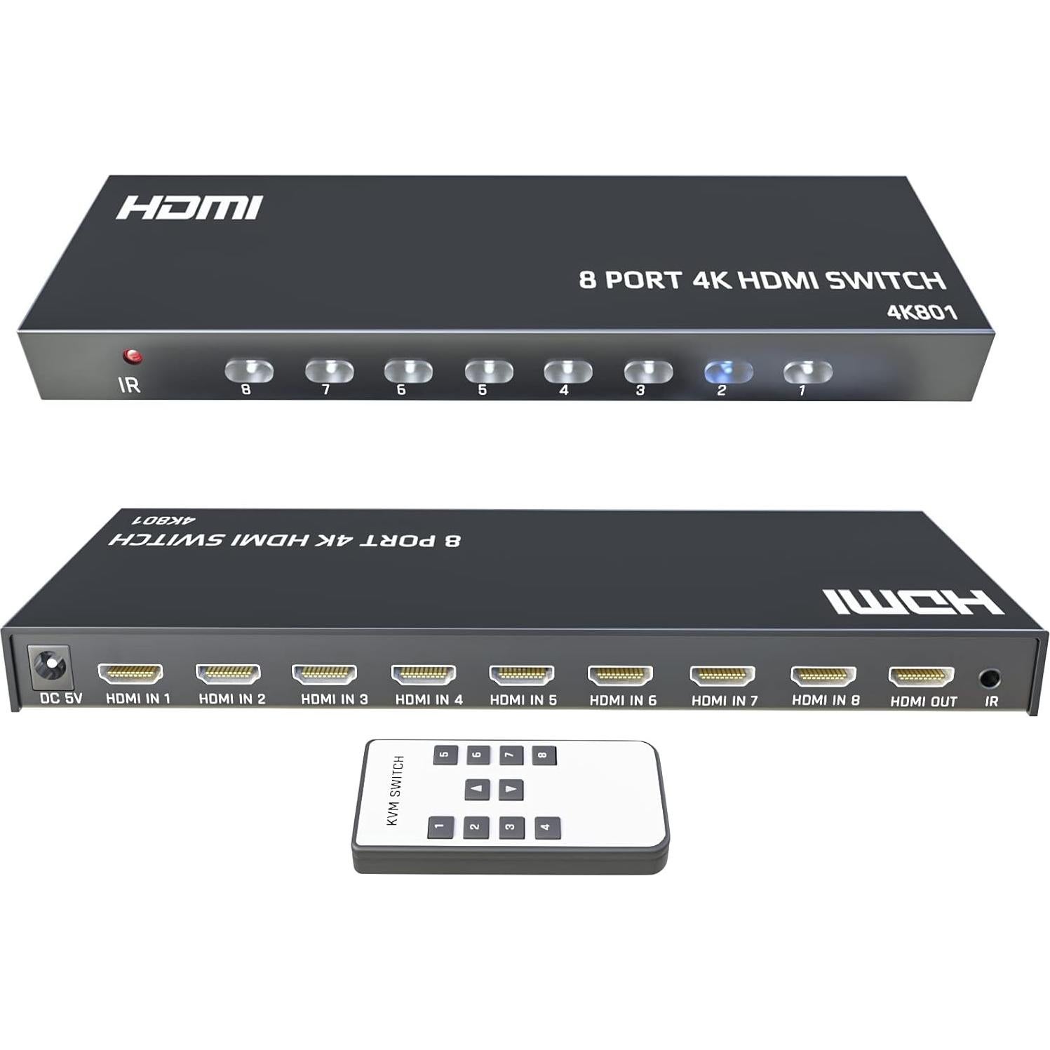 Interruptor HDMI 8 en 1 KAGO 4K 30Hz con Control Remoto