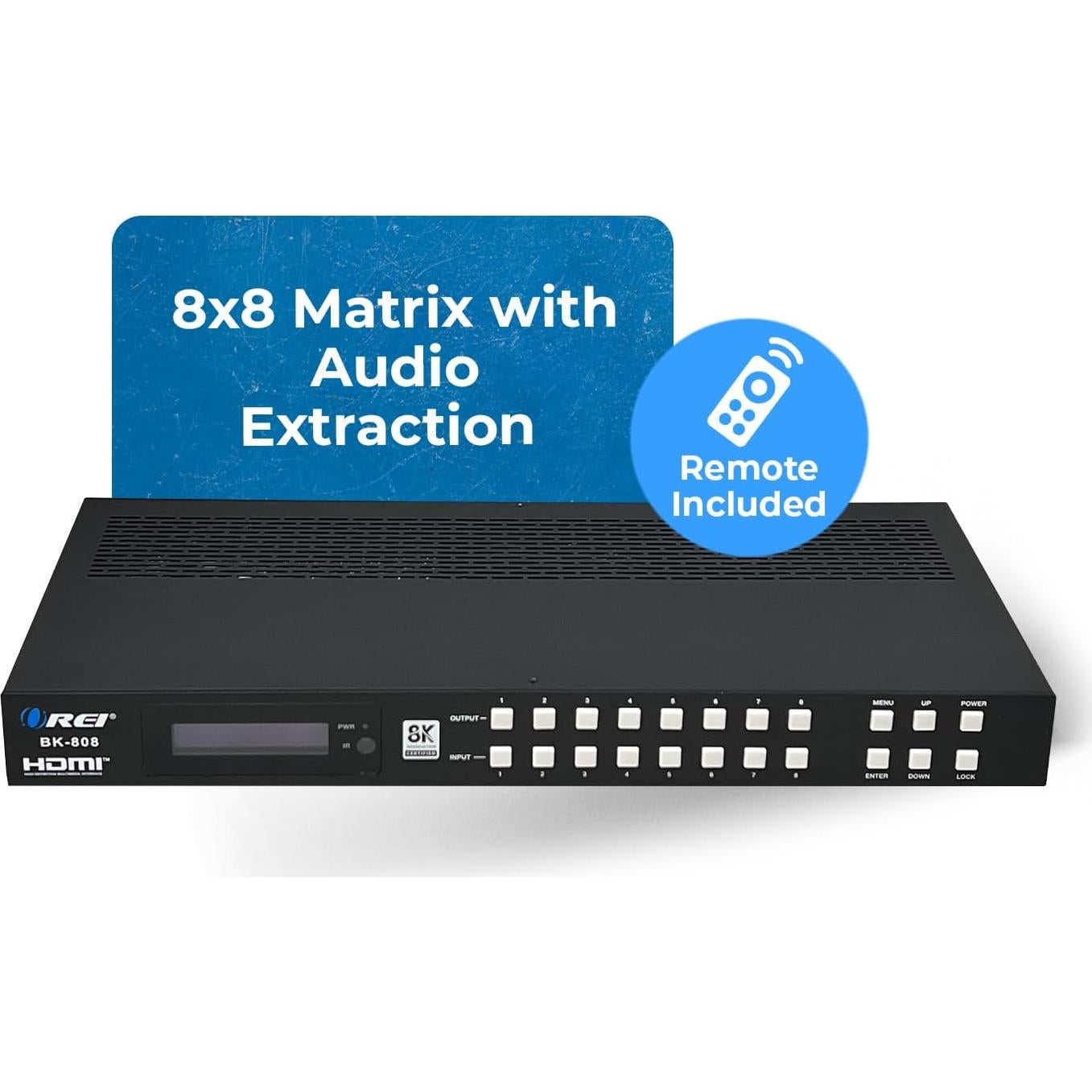 Interruptor HDMI Matriz 8K OREI BK-808 8x8 con Extractor de Audio