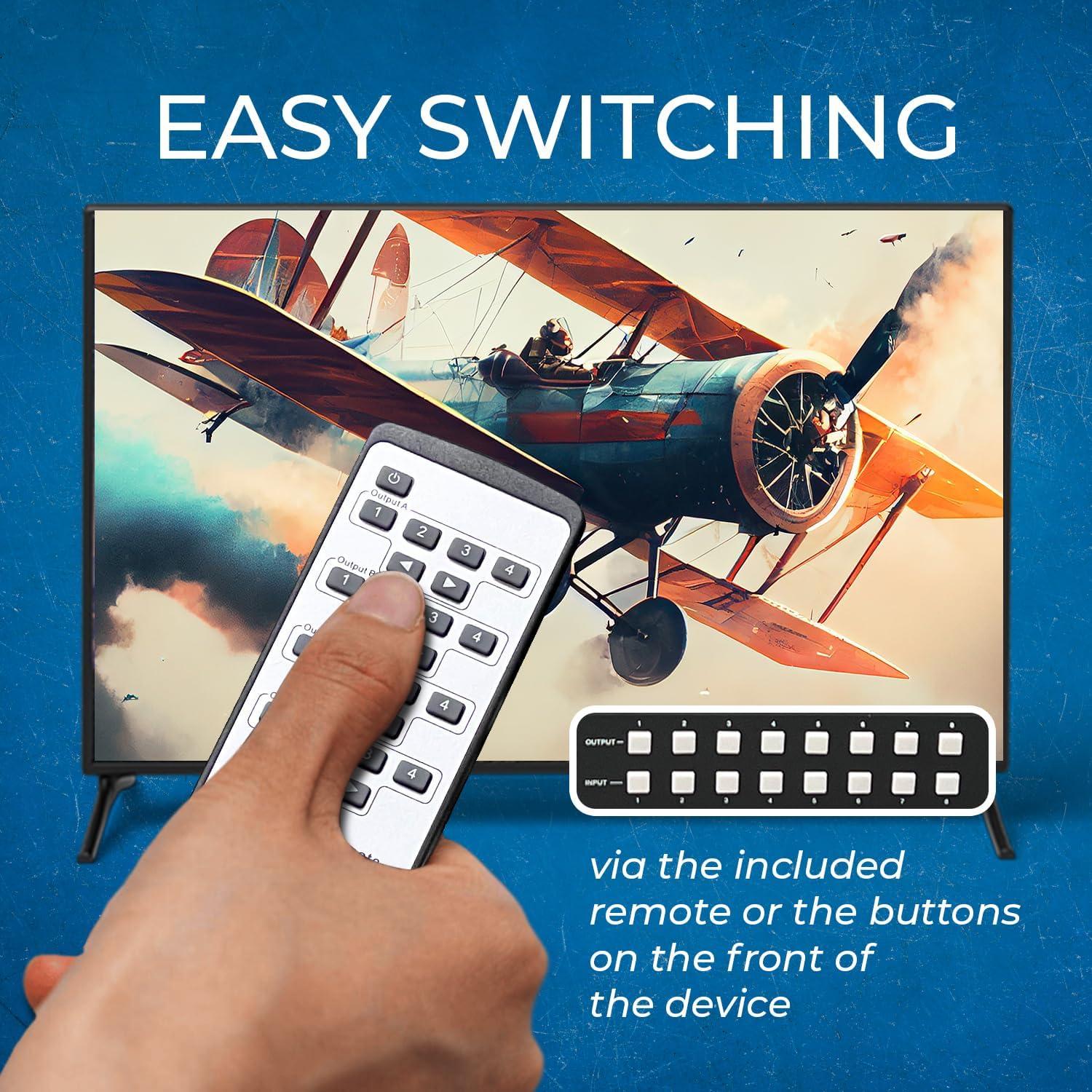 Interruptor HDMI Matriz 8K OREI BK-808 8x8 con Extractor de Audio