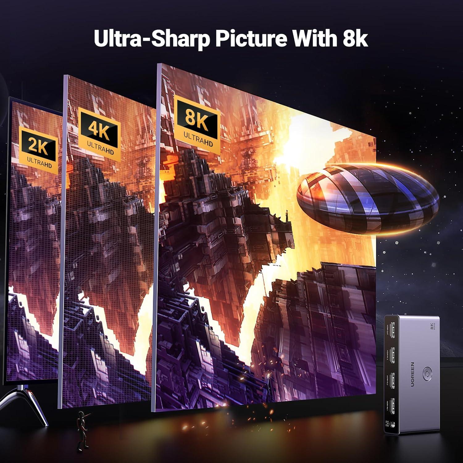 Interruptor HDMI 2.1 UGREEN 3 en 1 Ultra HD 8K 60Hz