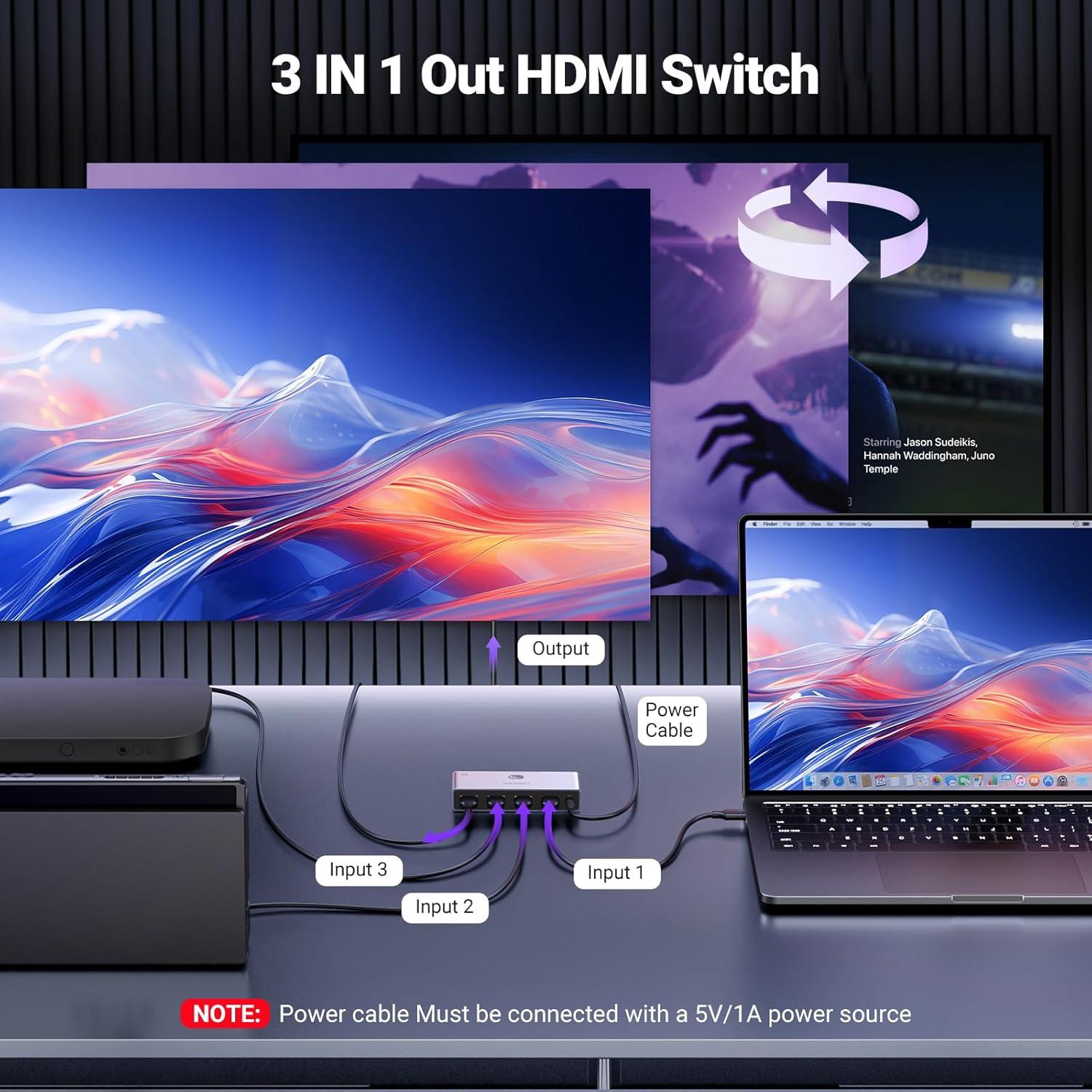 Interruptor HDMI 2.1 UGREEN 3 en 1 Ultra HD 8K 60Hz