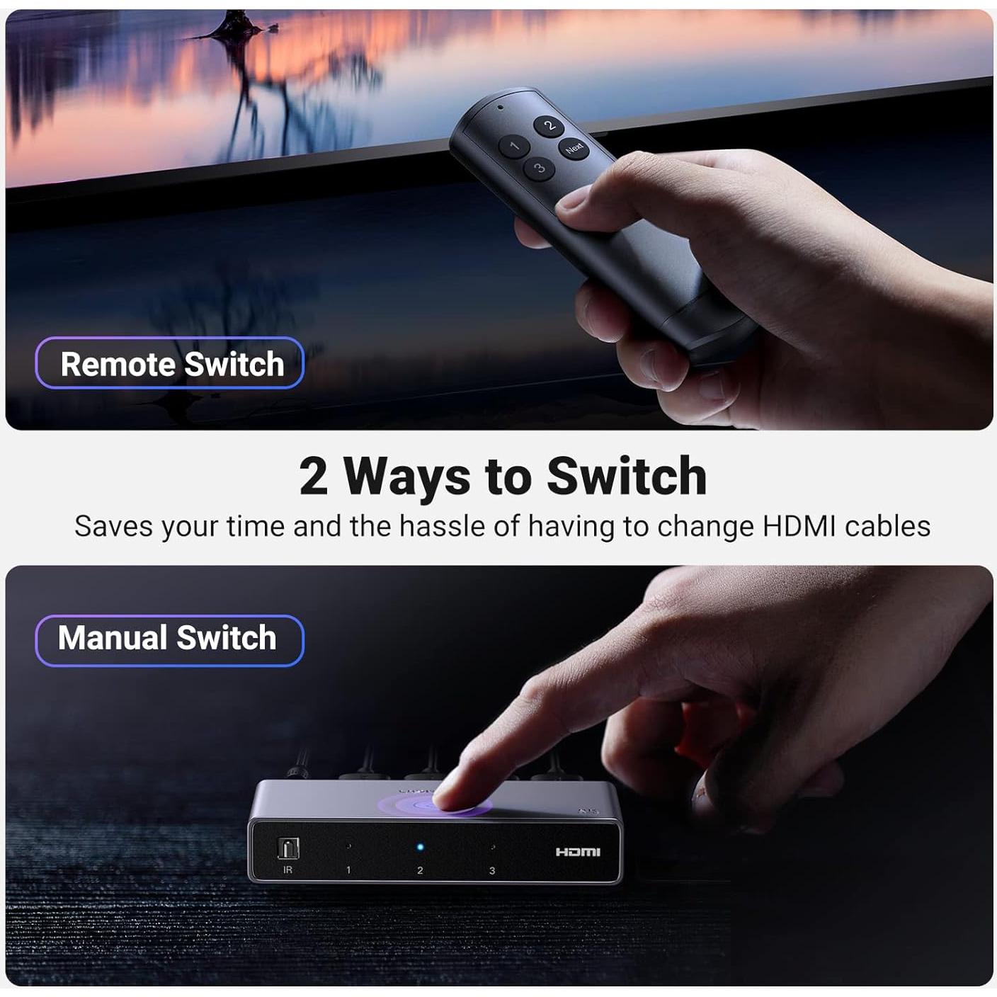 Interruptor HDMI 2.1 UGREEN 3 en 1 Ultra HD 8K 60Hz