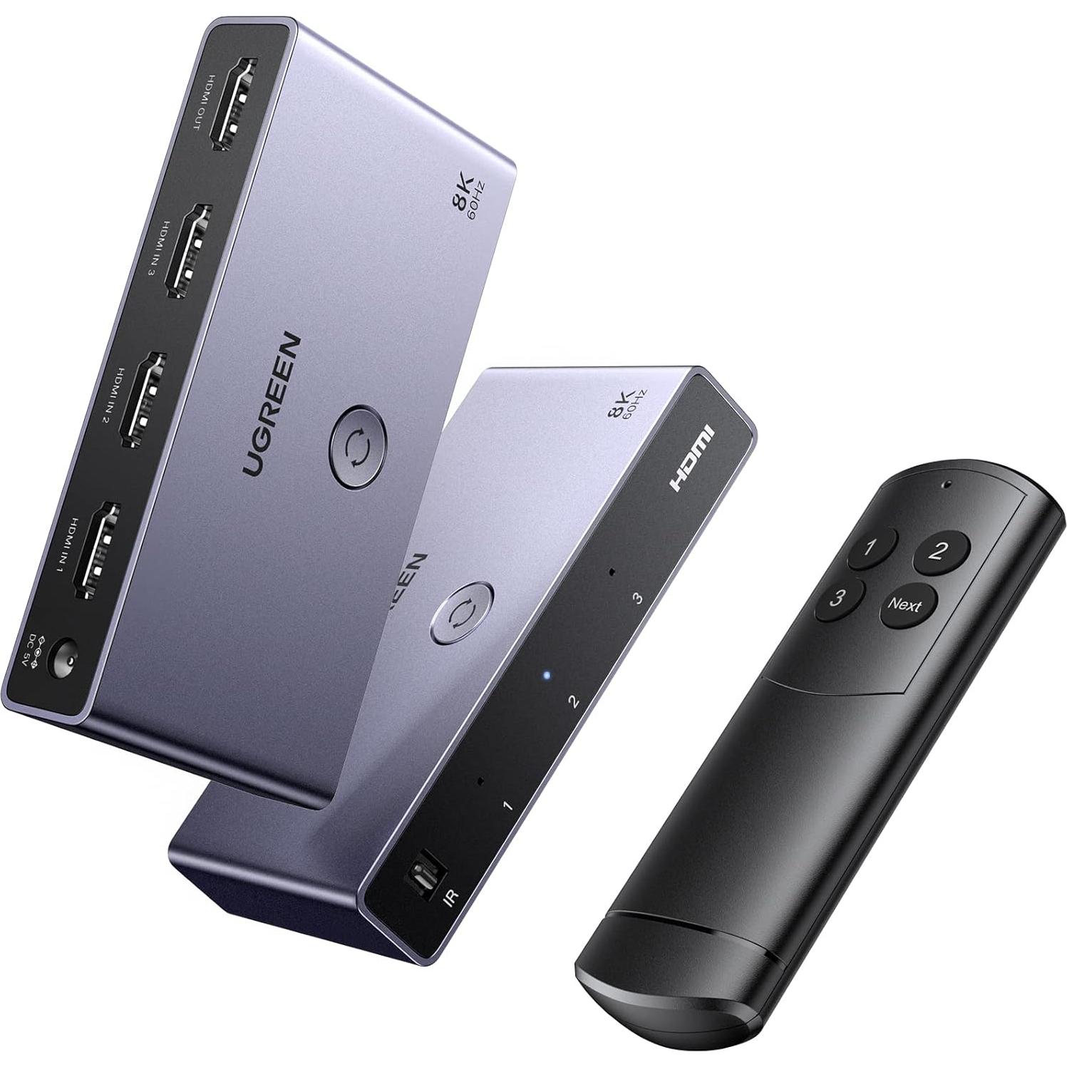 Interruptor HDMI 2.1 UGREEN 3 en 1 Ultra HD 8K 60Hz