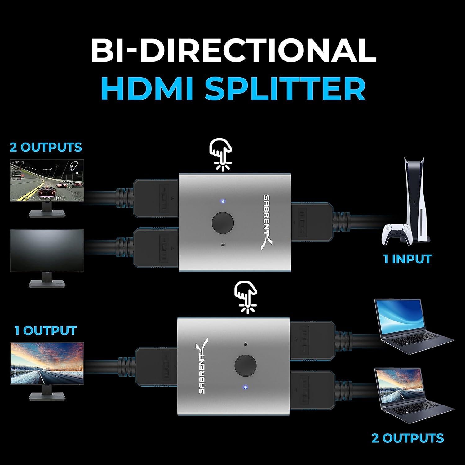 Interruptor HDMI Bidireccional 4K 60Hz SABRENT DA-HSW2