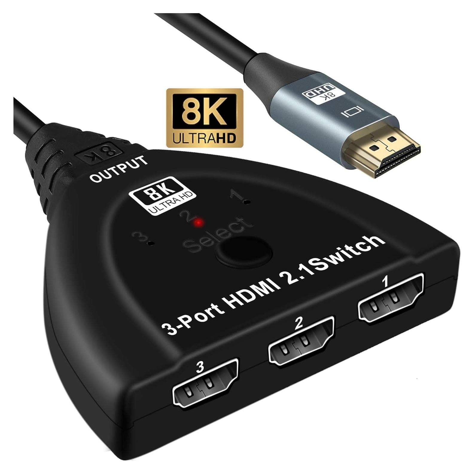Interruptor HDMI 3 en 1 NEWCARE 8K@60Hz 4K@120Hz 48Gbps