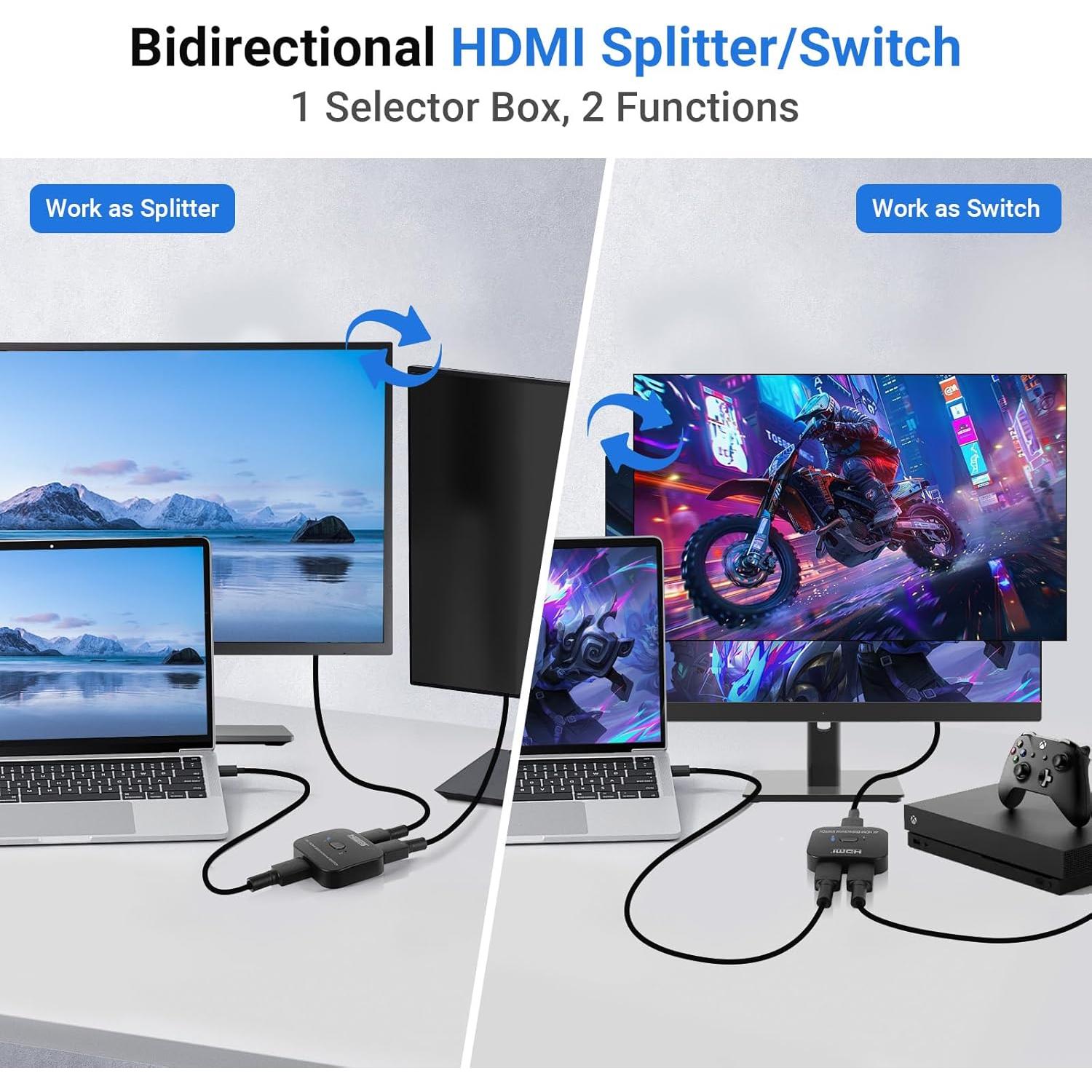 Conmutador HDMI Bidireccional 4K Suceem 2 en 1 Salida