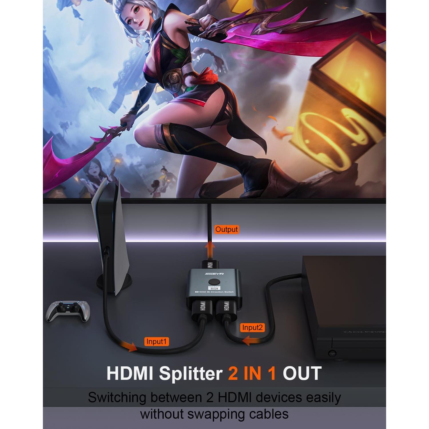 Interruptor HDMI 2.1 SGEYR 8K Bi-Direccional 48Gbps Gris