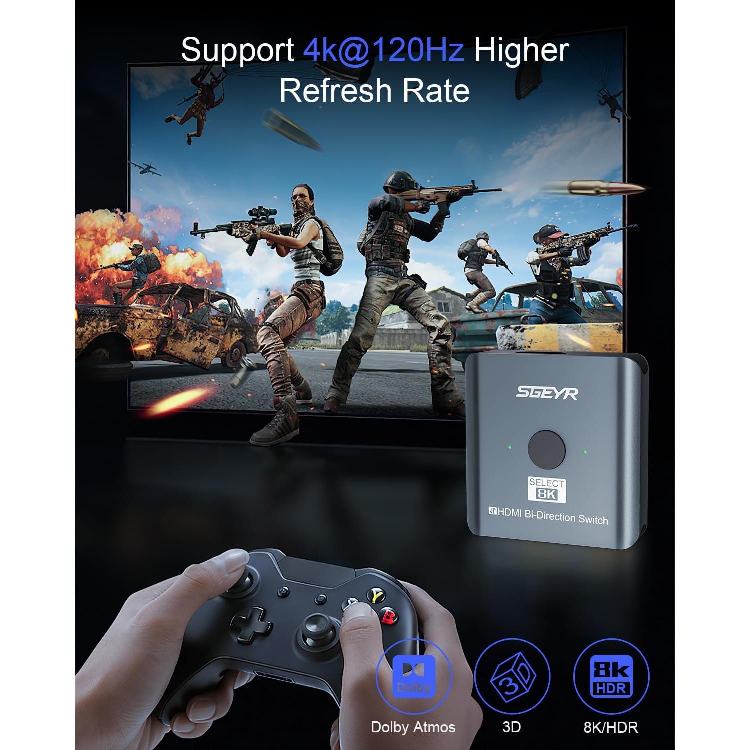Interruptor HDMI 2.1 SGEYR 8K Bi-Direccional 48Gbps Gris