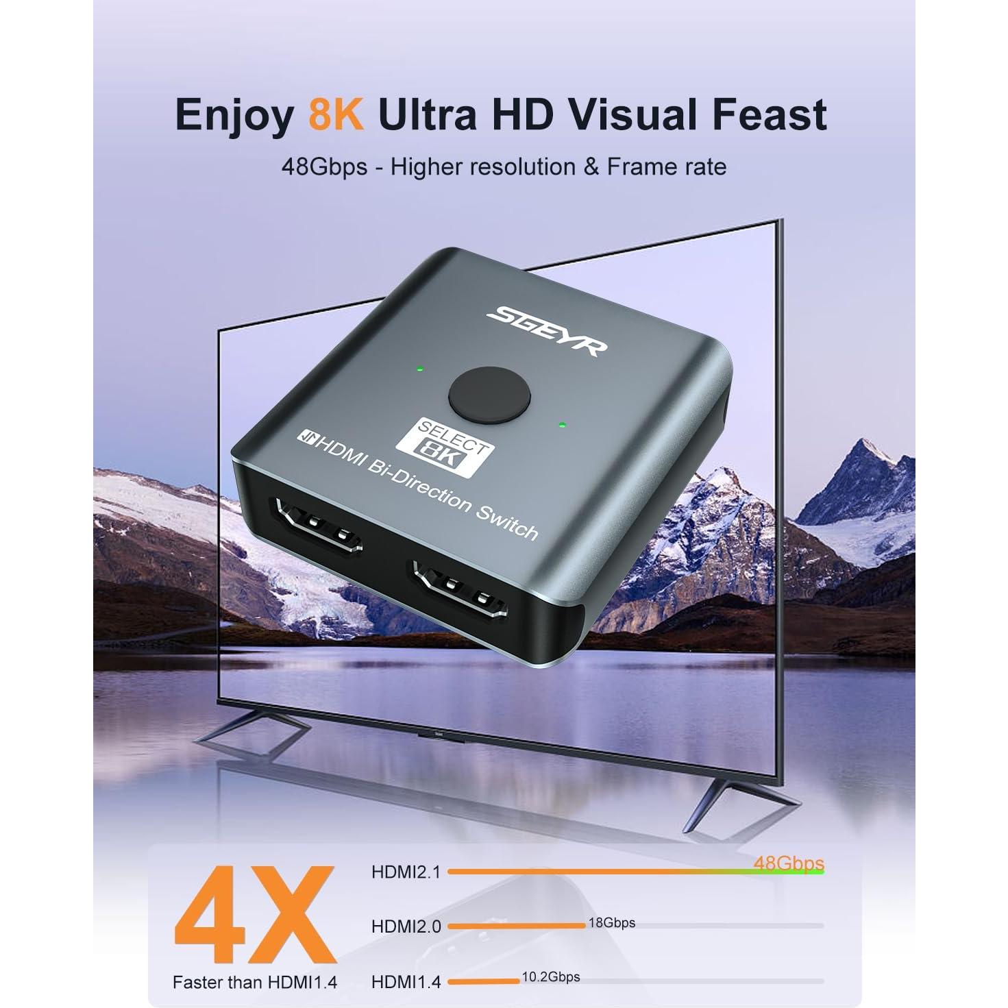 Interruptor HDMI 2.1 SGEYR 8K Bi-Direccional 48Gbps Gris