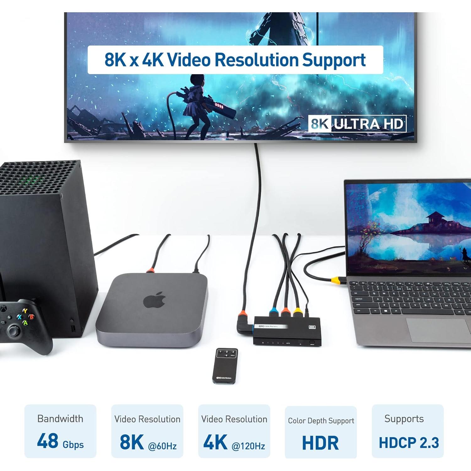 Interruptor HDMI 2.1 4 Puertos Cable Matters 48Gbps 4K 120Hz