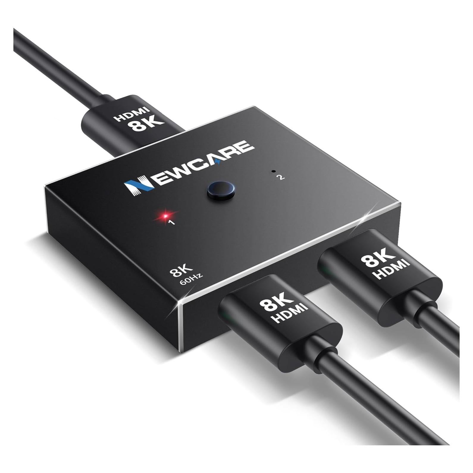 Interruptor HDMI 2 en 1 NEWCARE 8K 60Hz 4K 120Hz Aluminio