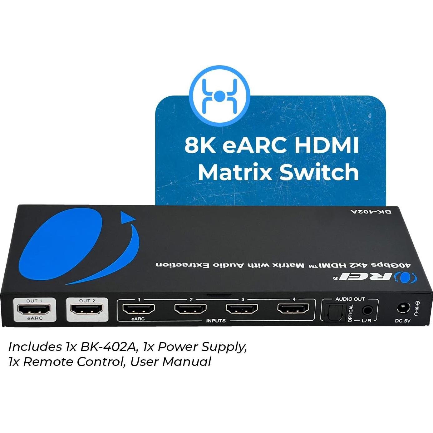 Interruptor Matriz HDMI 8K OREI BK-402A 4x2 con Extractor de Audio