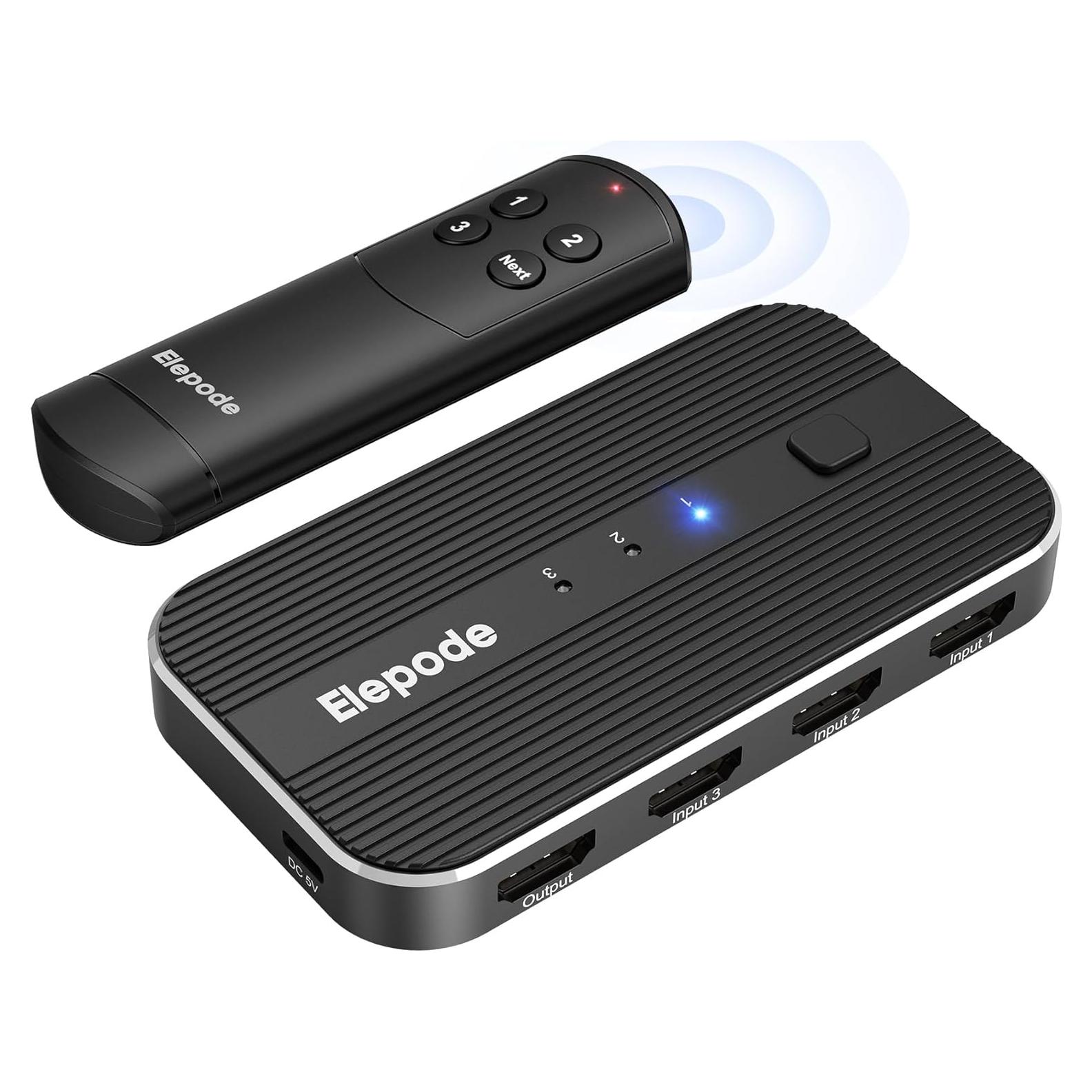 Divisor HDMI 3 en 1 Elepode 4K@60Hz con Control Remoto