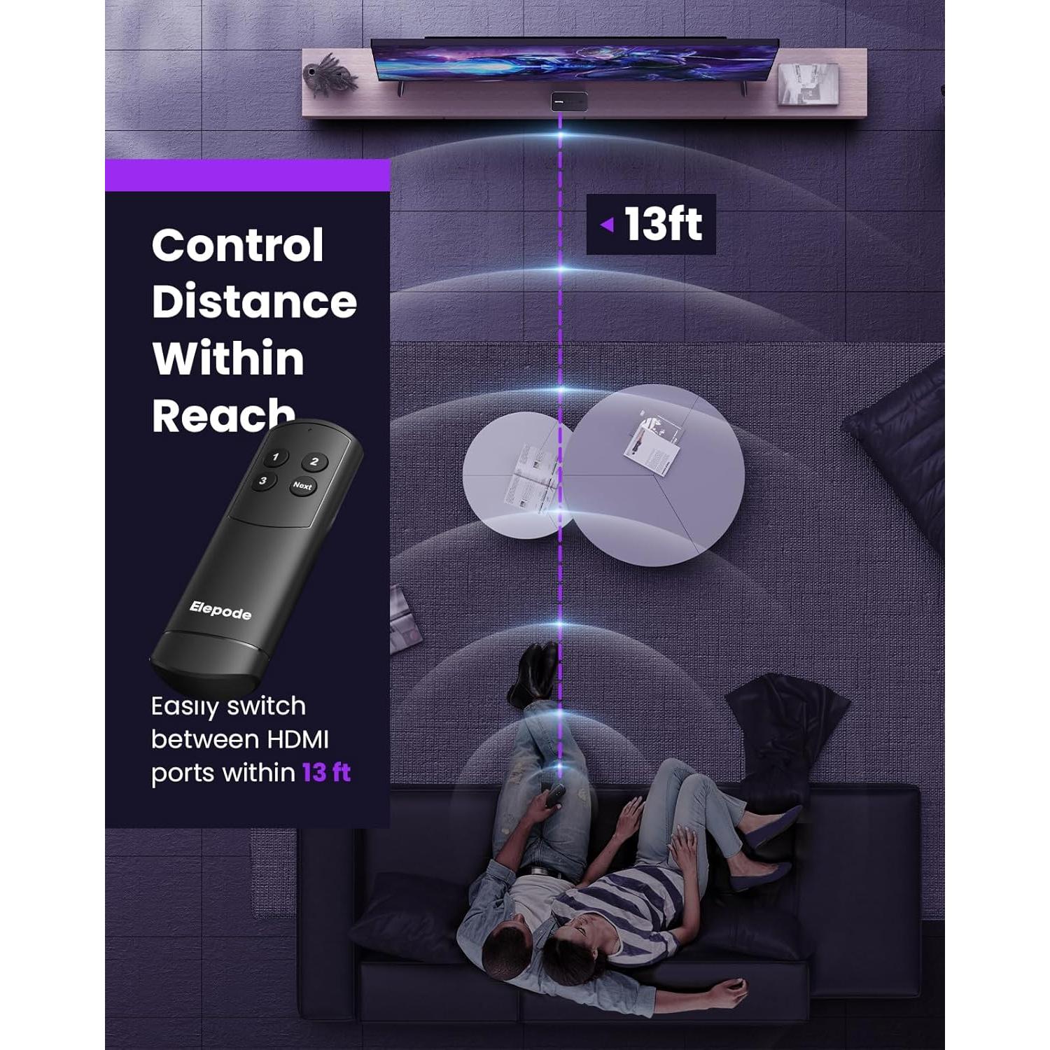 Divisor HDMI 3 en 1 Elepode 4K@60Hz con Control Remoto