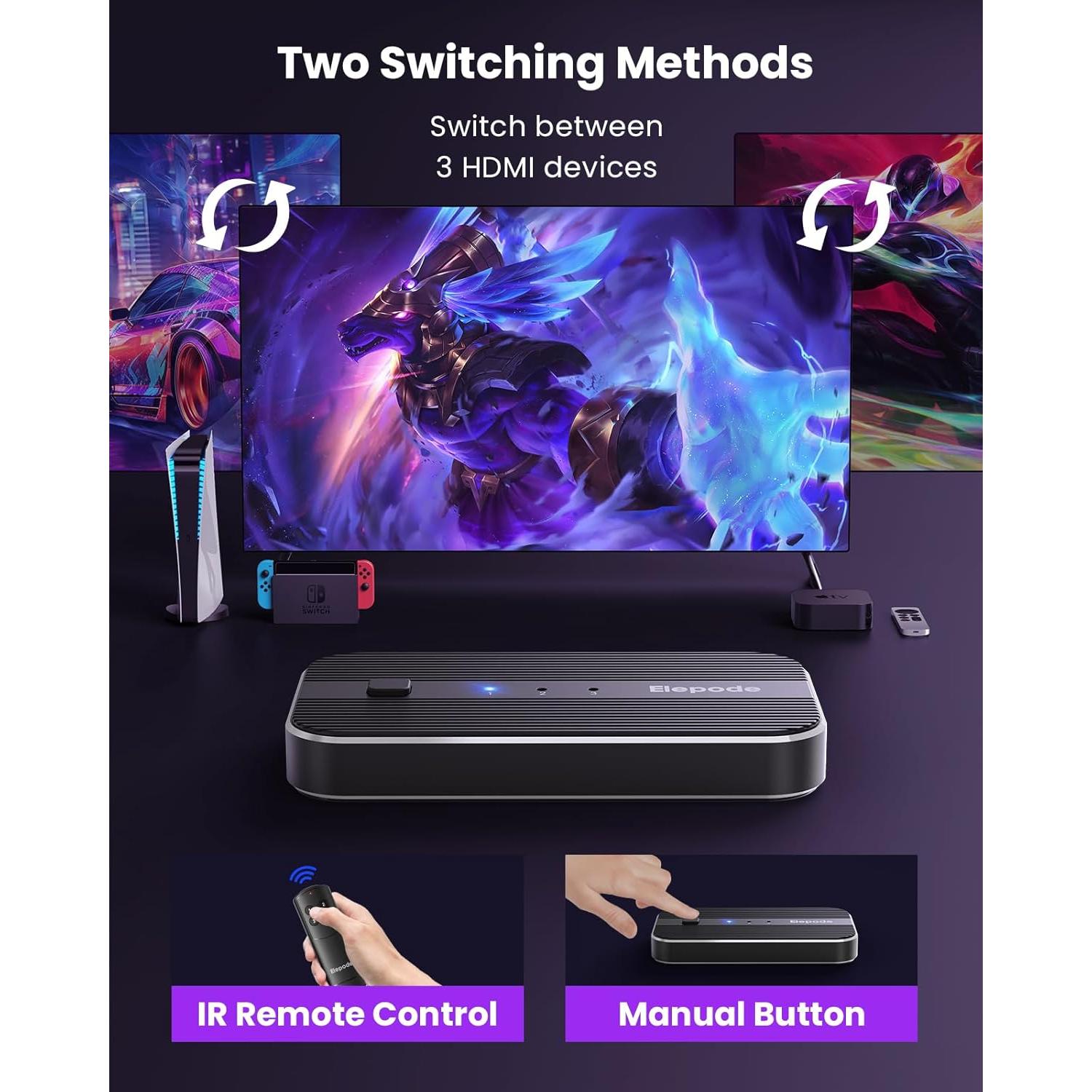 Divisor HDMI 3 en 1 Elepode 4K@60Hz con Control Remoto