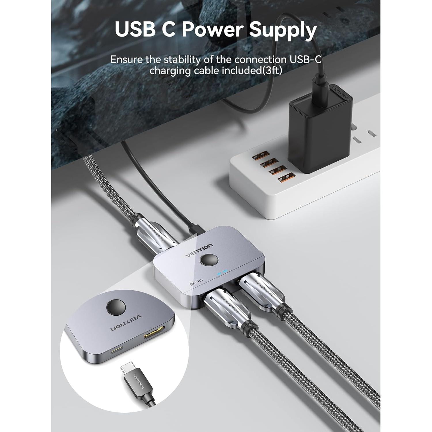 Conmutador HDMI 8K VENTION 2 en 1 Salida 4K 120Hz