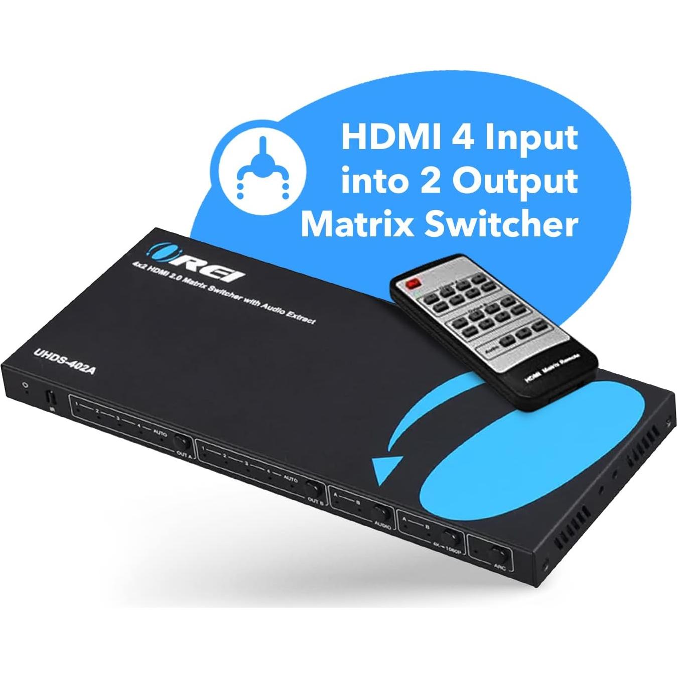 Interruptor HDMI 4x2 OREI UHDS-402A 4K 60Hz con Control Remoto
