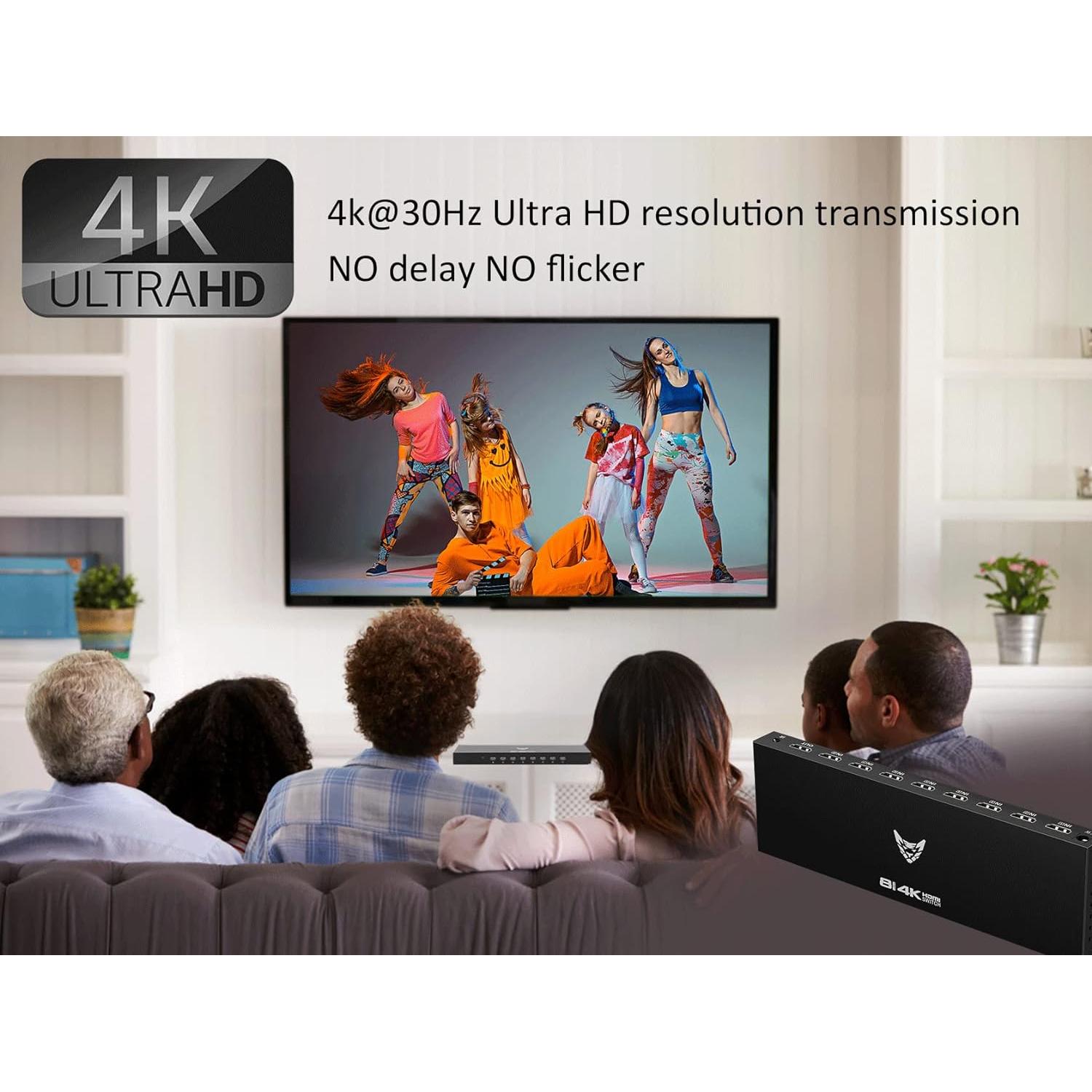 Conmutador HDMI 8 Puertos 4K@30Hz DiamondTiger con Control Remoto
