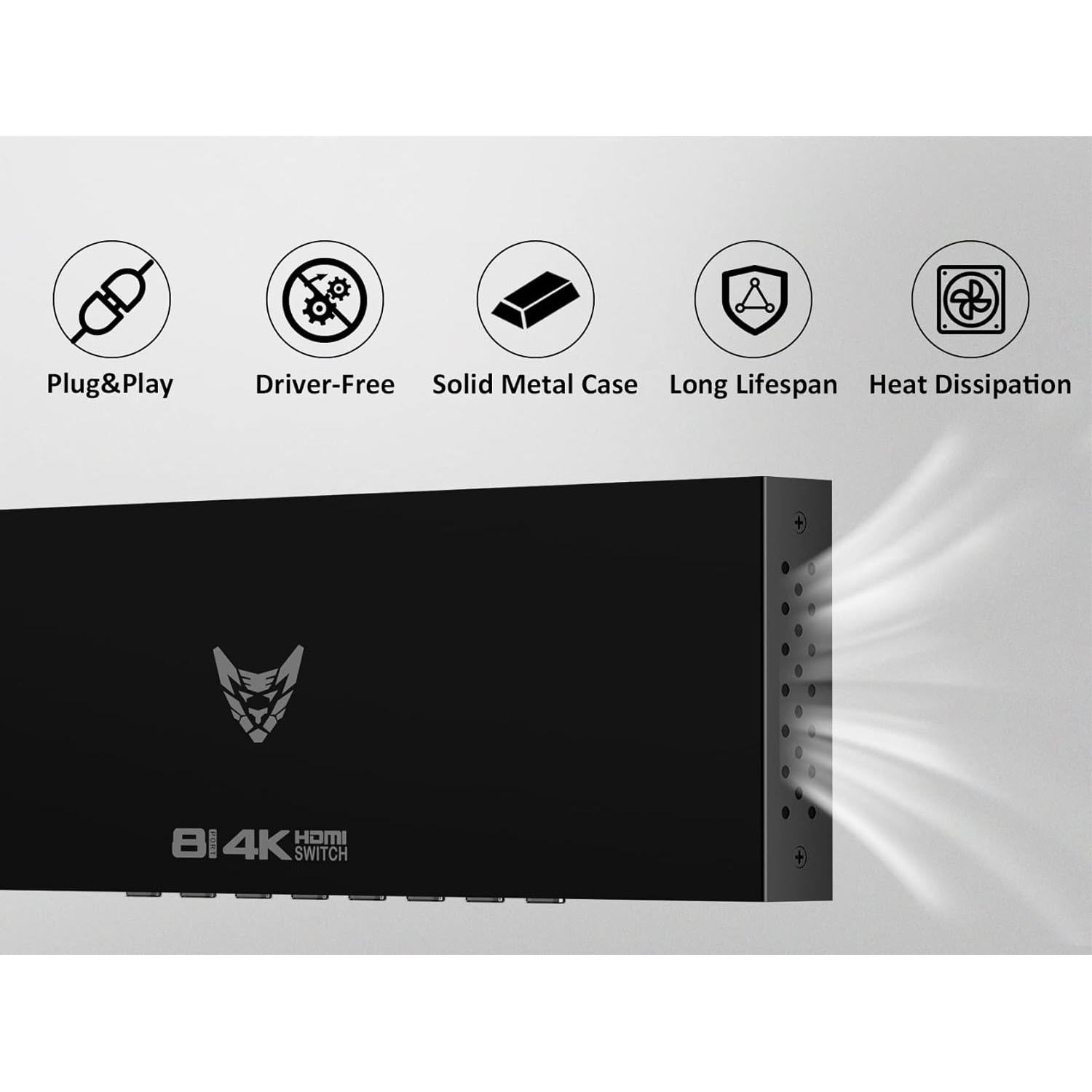 Conmutador HDMI 8 Puertos 4K@30Hz DiamondTiger con Control Remoto