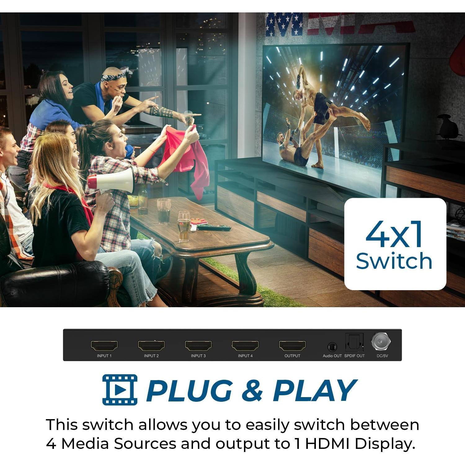 Interruptor HDMI 2.1 OREI BK-41A 4x1 8K 60Hz HDR10+