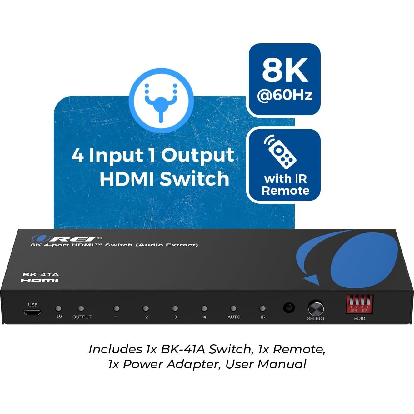 Interruptor HDMI 2.1 OREI BK-41A 4x1 8K 60Hz HDR10+