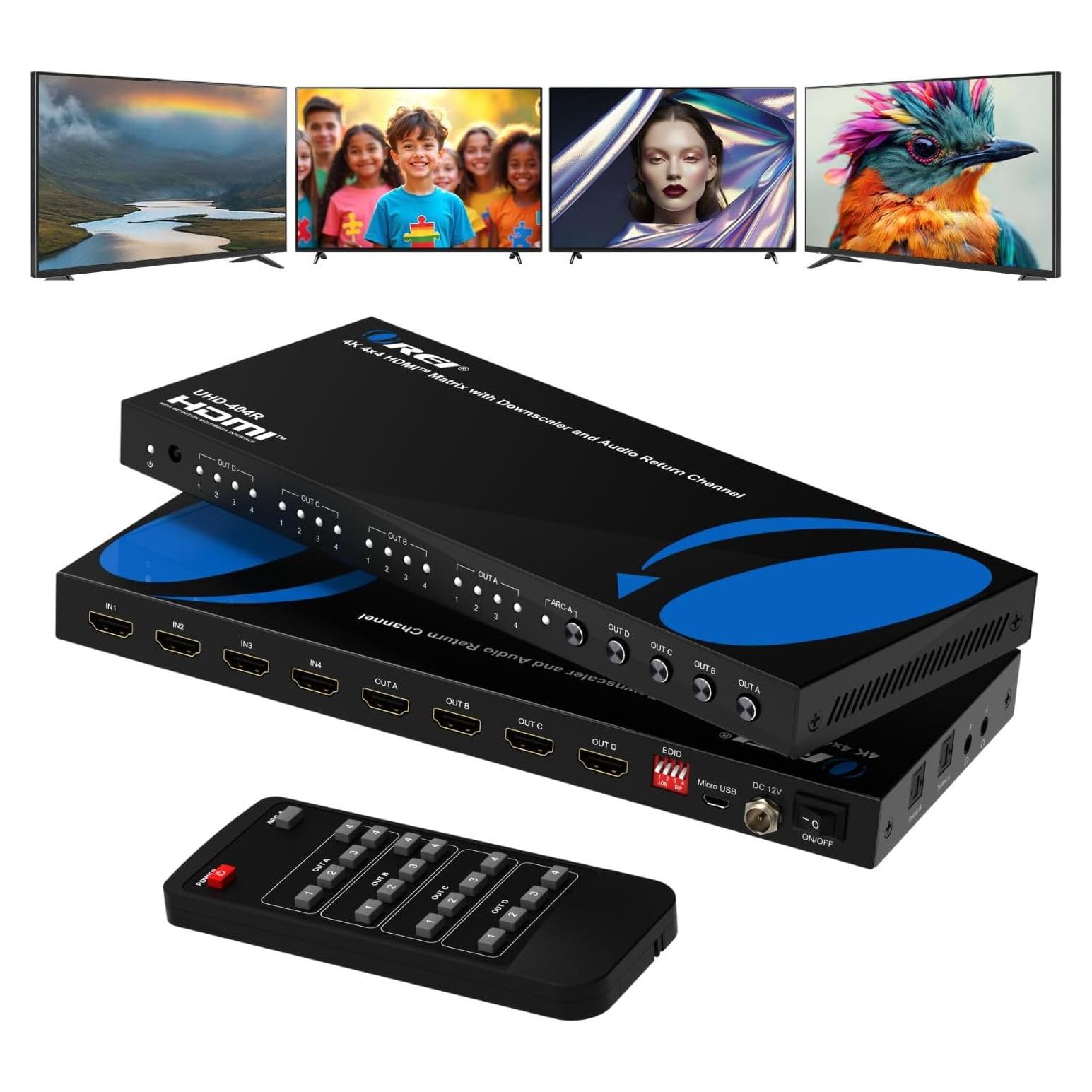 Matriz HDMI 4x4 OREI UHD-404R 4K@60Hz con Control Remoto