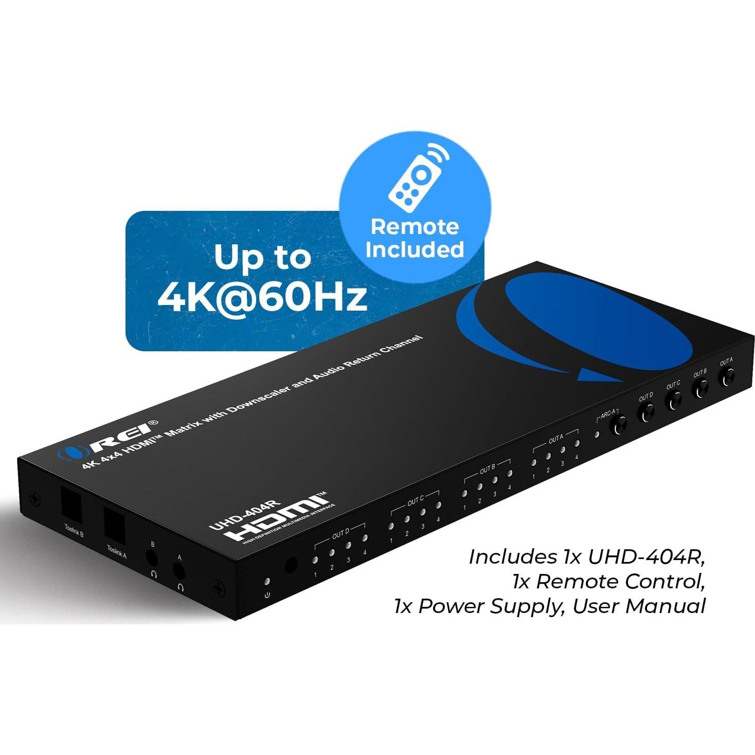 Matriz HDMI 4x4 OREI UHD-404R 4K@60Hz con Control Remoto