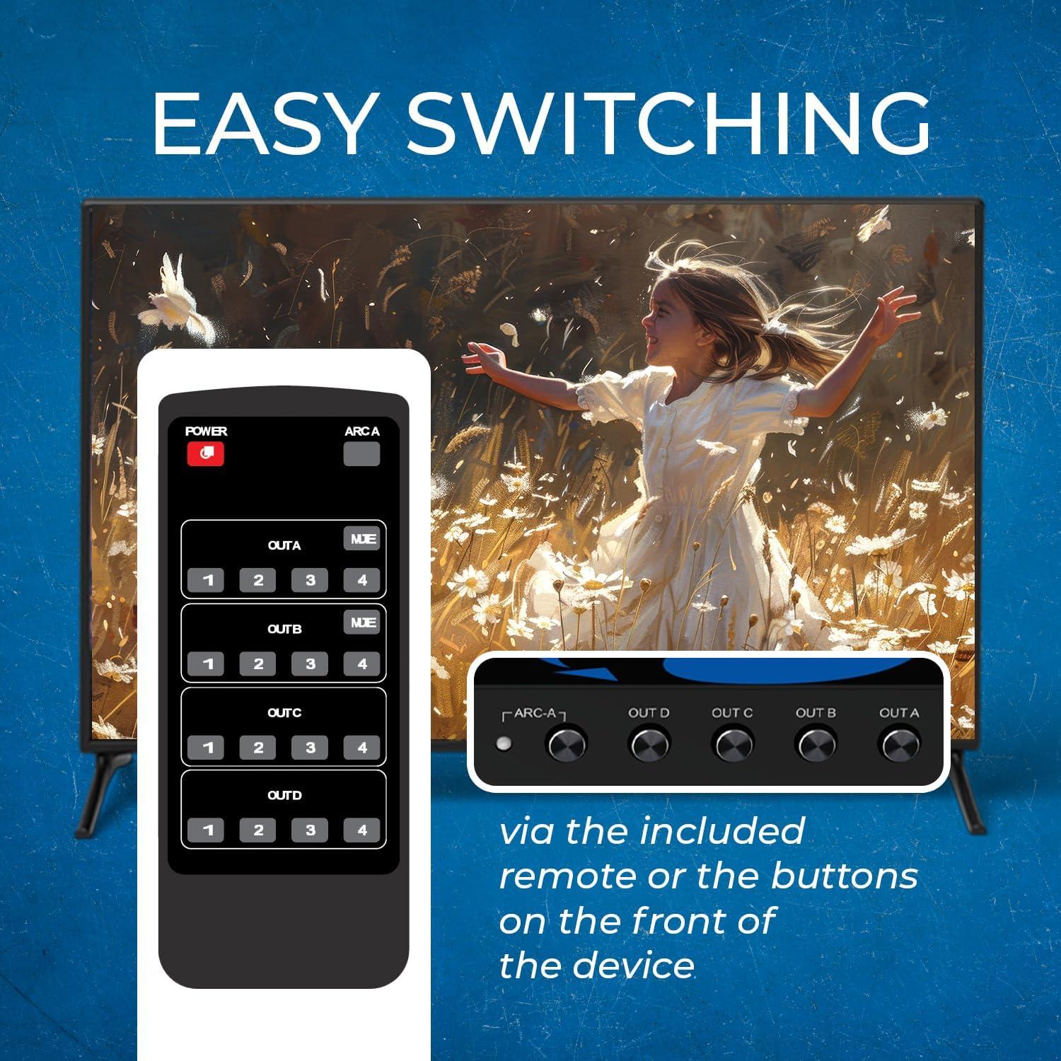 Matriz HDMI 4x4 OREI UHD-404R 4K@60Hz con Control Remoto