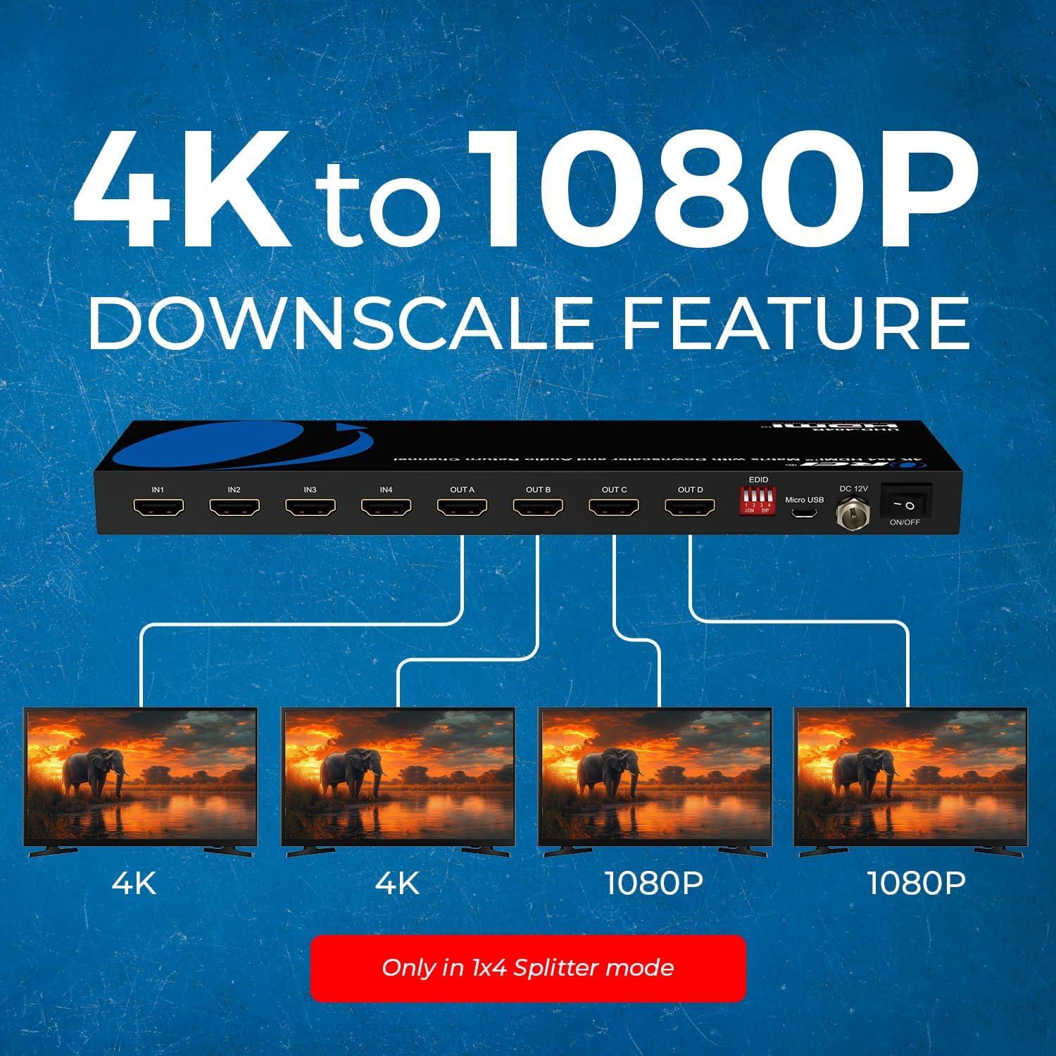 Matriz HDMI 4x4 OREI UHD-404R 4K@60Hz con Control Remoto