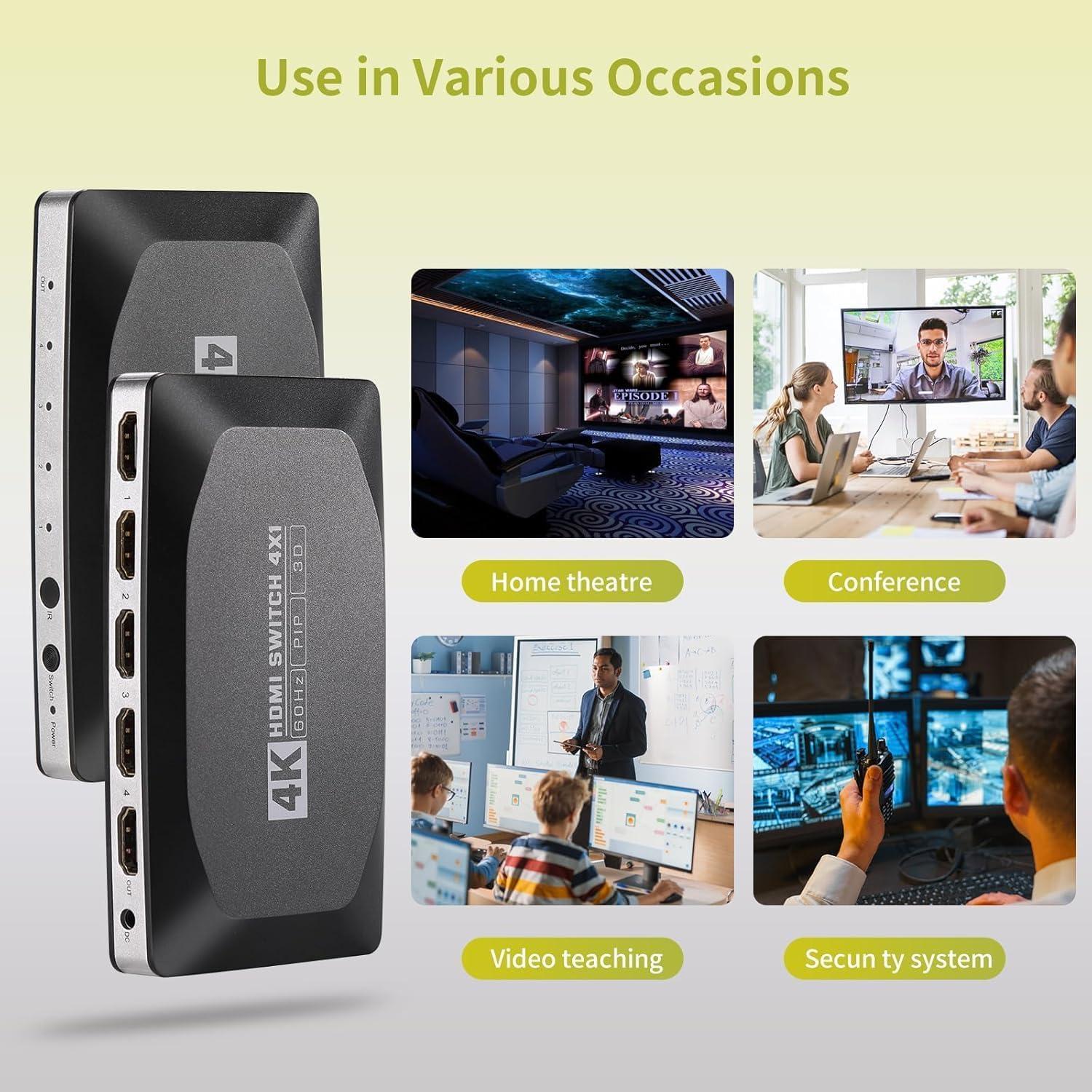 Conmutador HDMI 4 en 1 Tendak 4K con Control Remoto y PIP