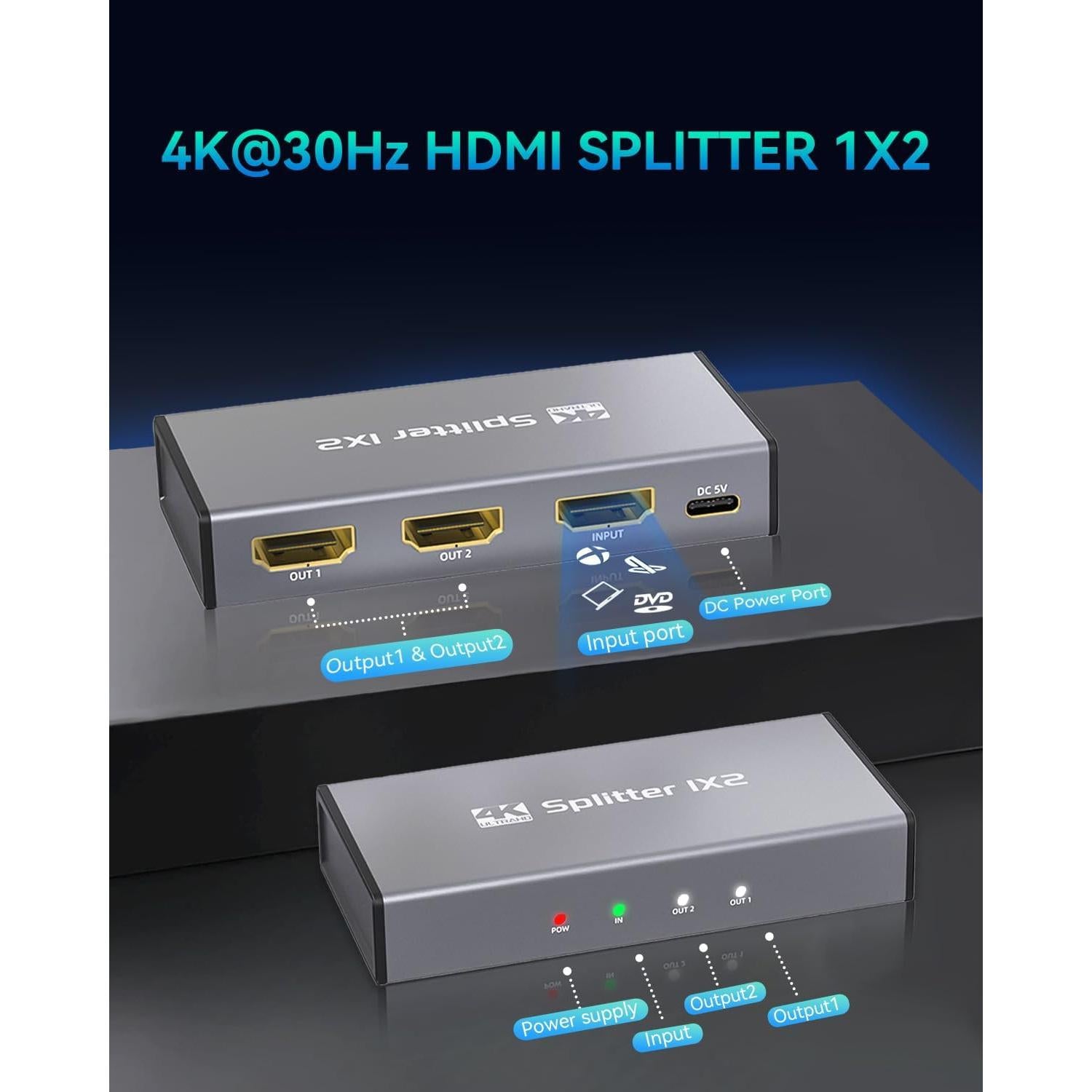 Divisor HDMI 1 en 2 Salidas 4K Ultra HD - Adaptador Doble Pantalla