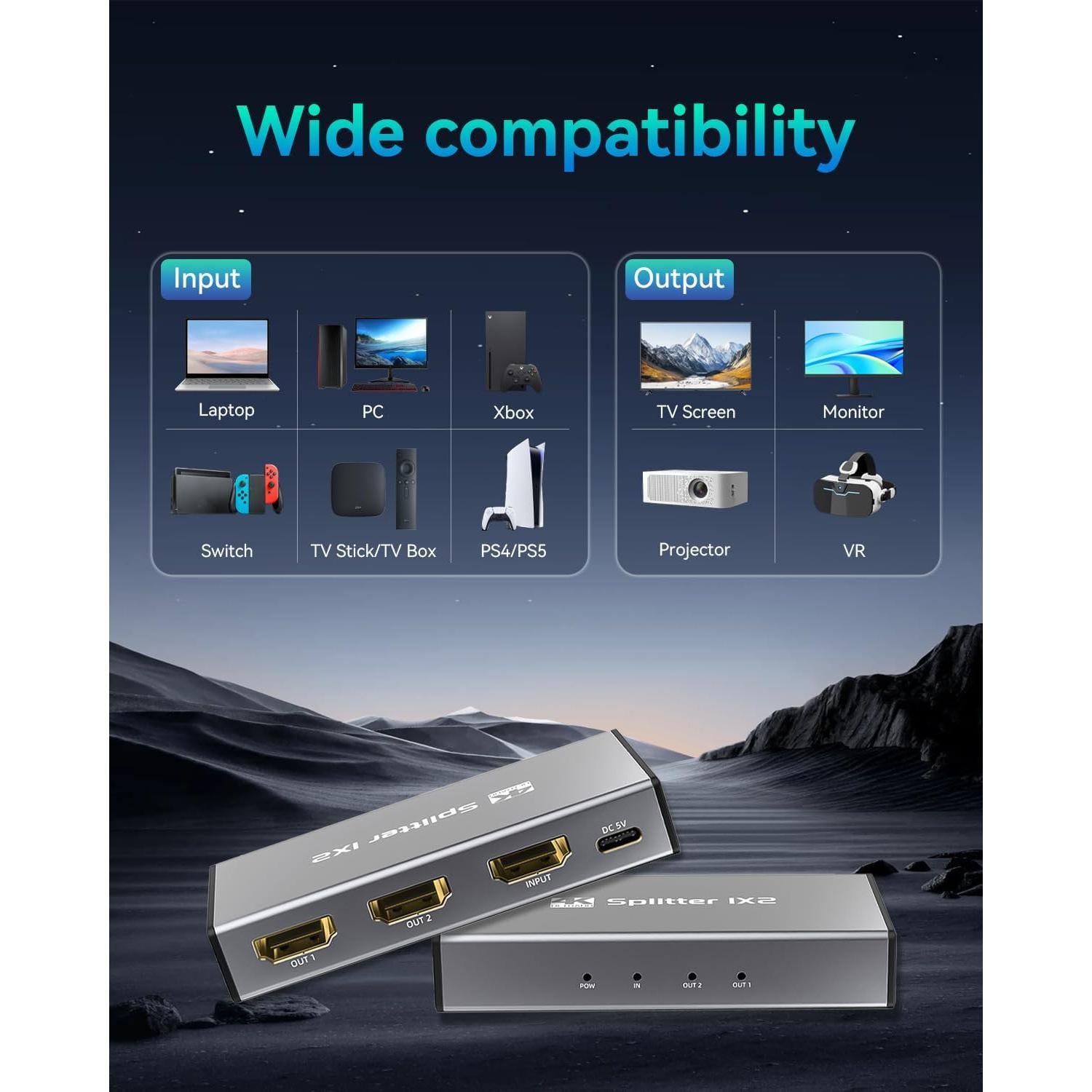 Divisor HDMI 1 en 2 Salidas 4K Ultra HD - Adaptador Doble Pantalla