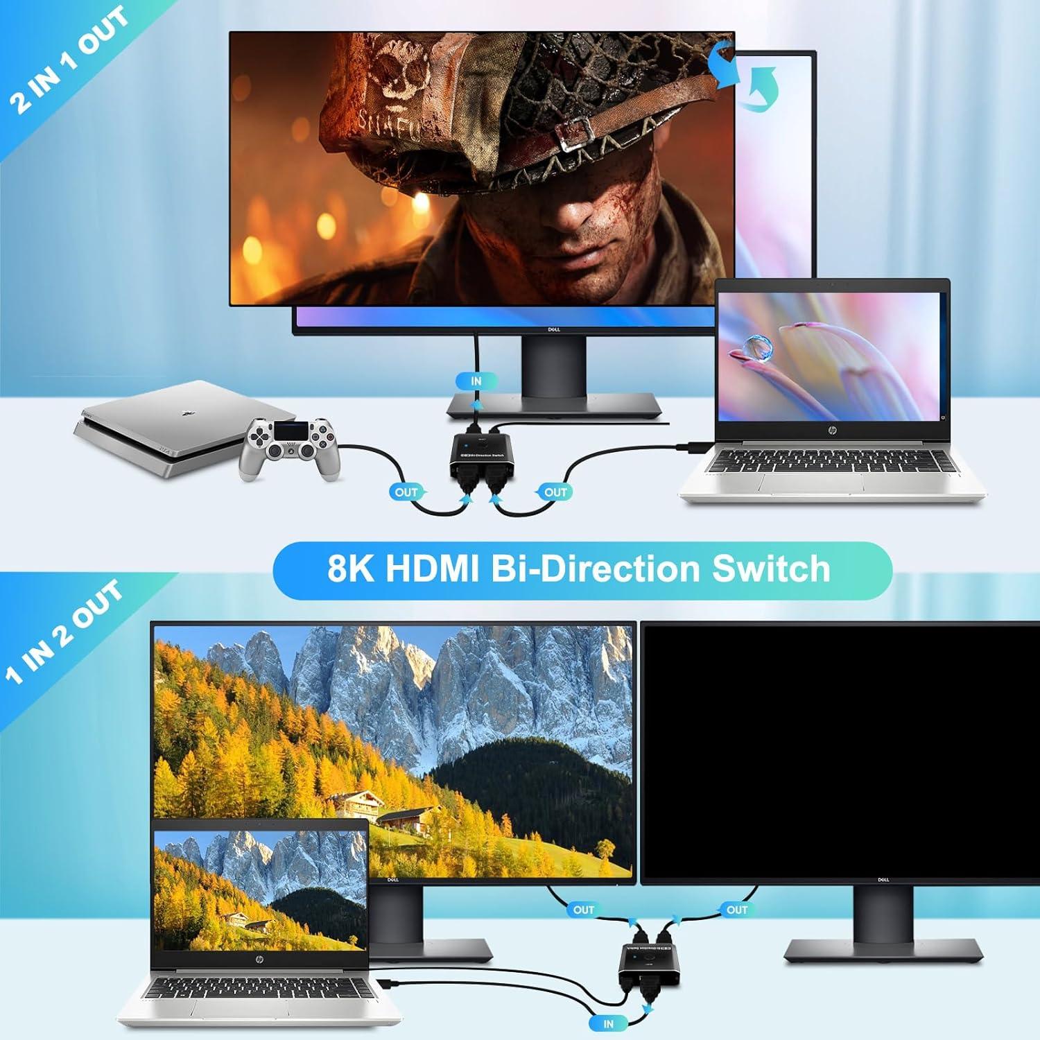 Divisor HDMI 2.1 Bi-Direccional PWAYTEK 8K 60Hz 48Gbps