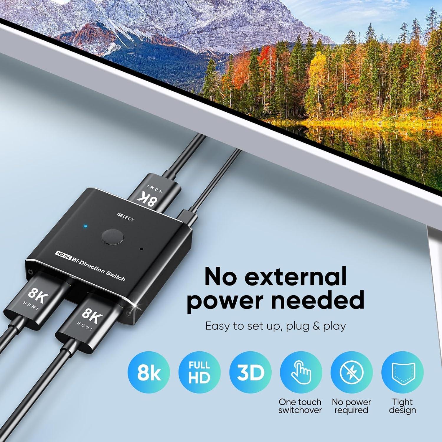 Divisor HDMI 2.1 Bi-Direccional PWAYTEK 8K 60Hz 48Gbps