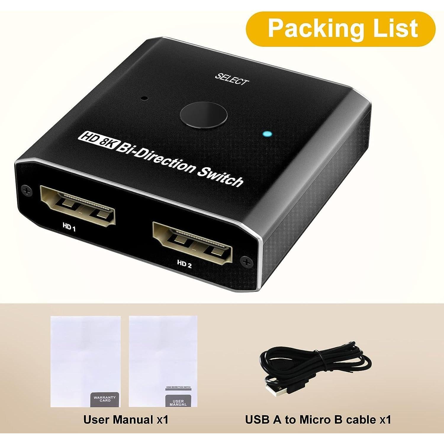 Divisor HDMI 2.1 Bi-Direccional PWAYTEK 8K 60Hz 48Gbps