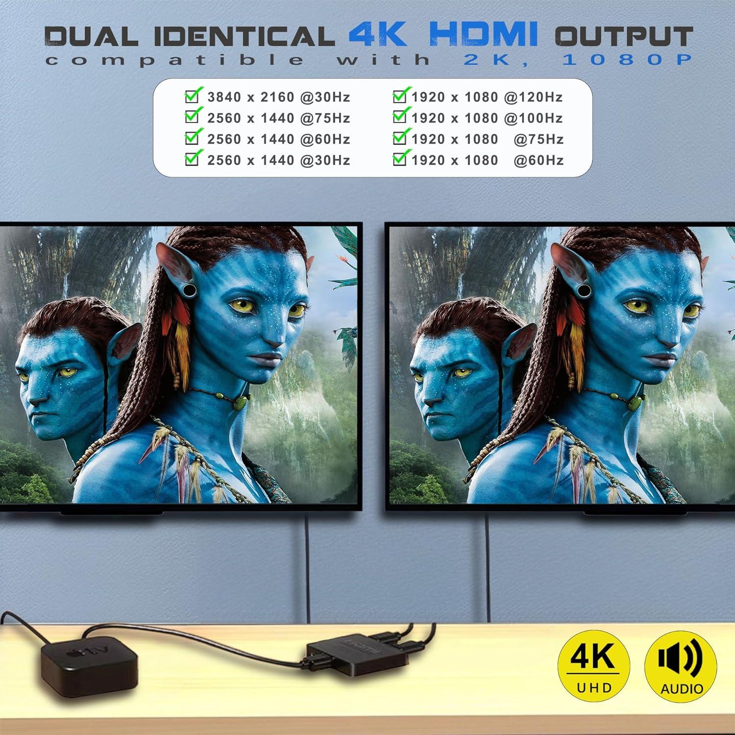 Divisor HDMI 4K 1 en 2 MINDORLEN para Pantallas Duales