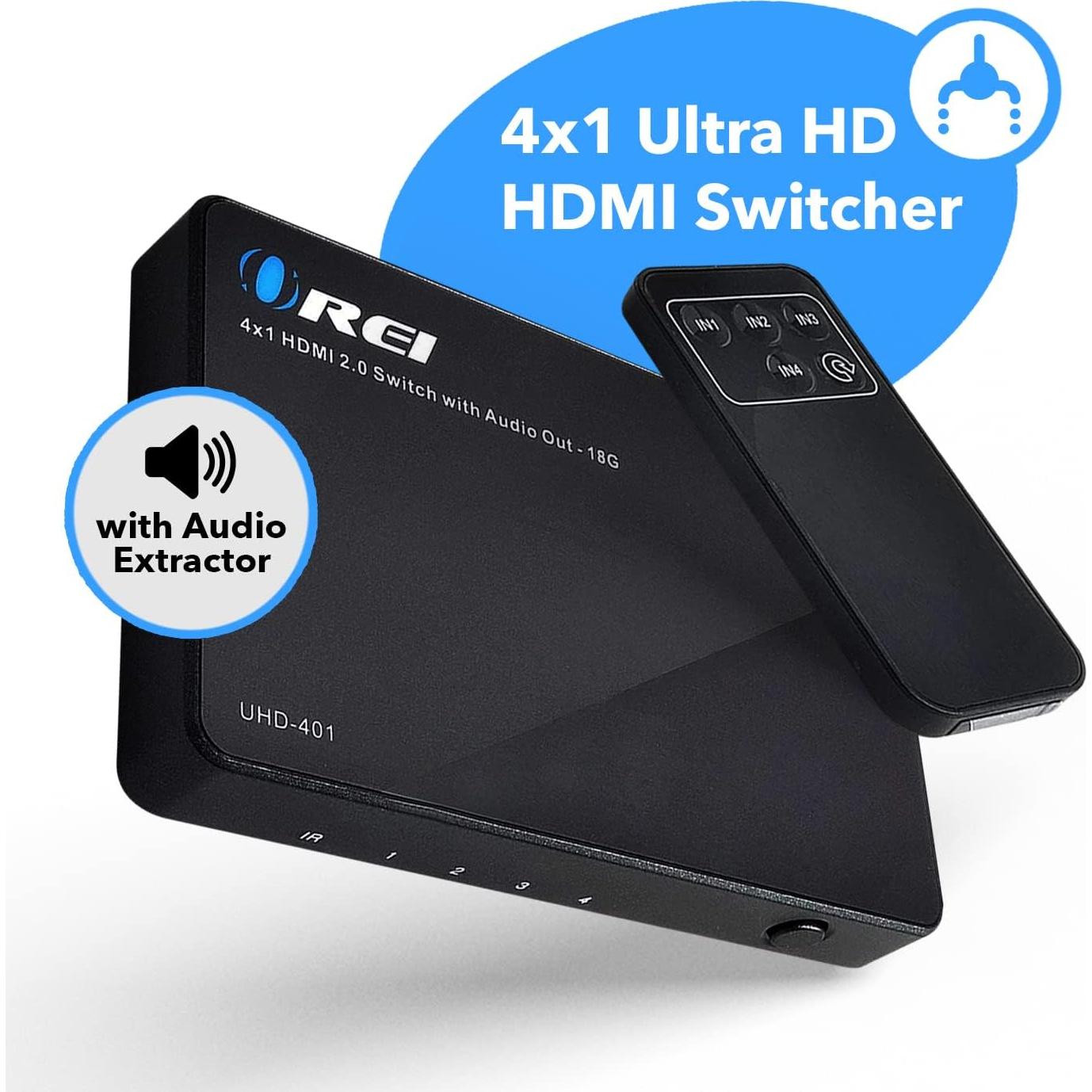 Interruptor HDMI 4x1 OREI UHD-401 con Audio y Control Remoto