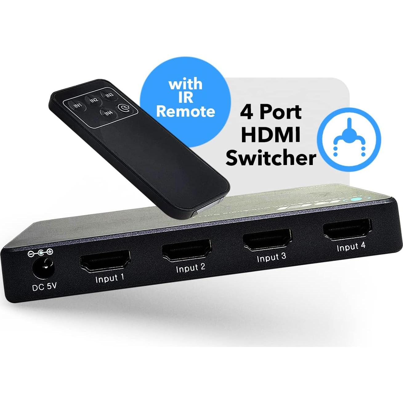 Interruptor HDMI 4x1 OREI UHD-401 con Audio y Control Remoto