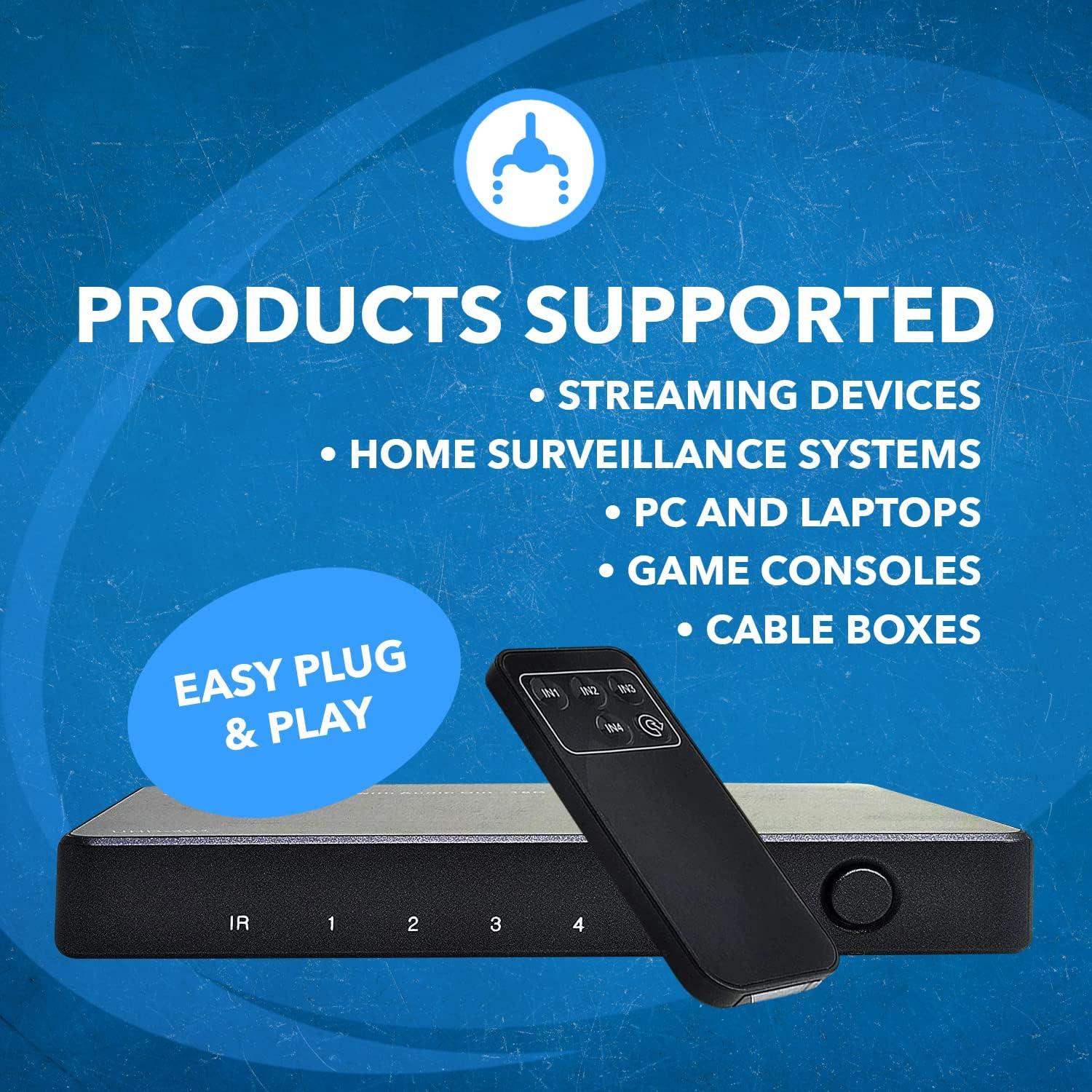 Interruptor HDMI 4x1 OREI UHD-401 con Audio y Control Remoto